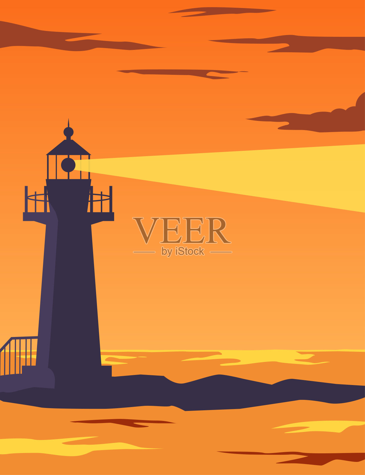 日落时的灯塔设计元素图片