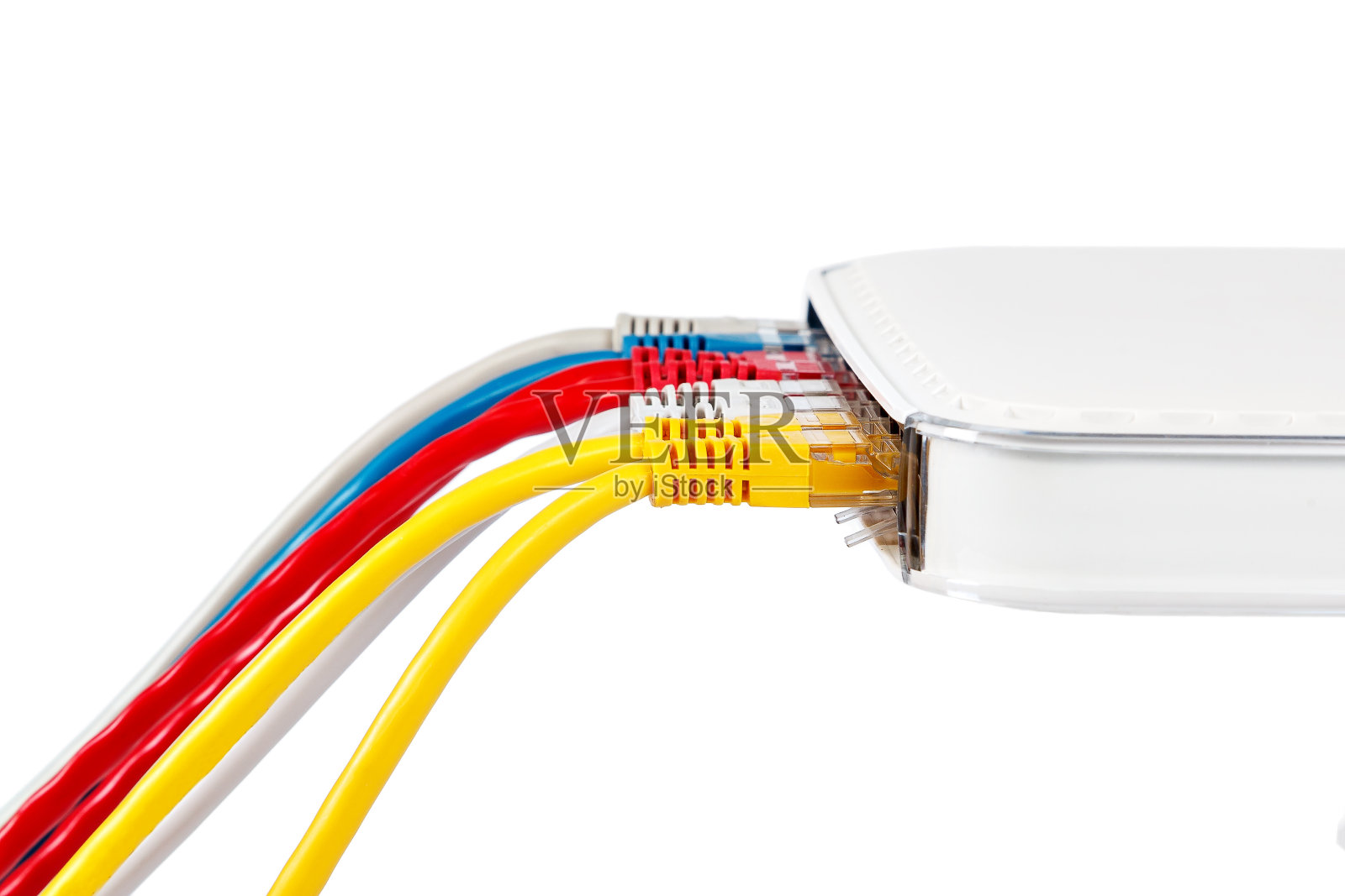 彩色网线连接路由器，背景为白色照片摄影图片