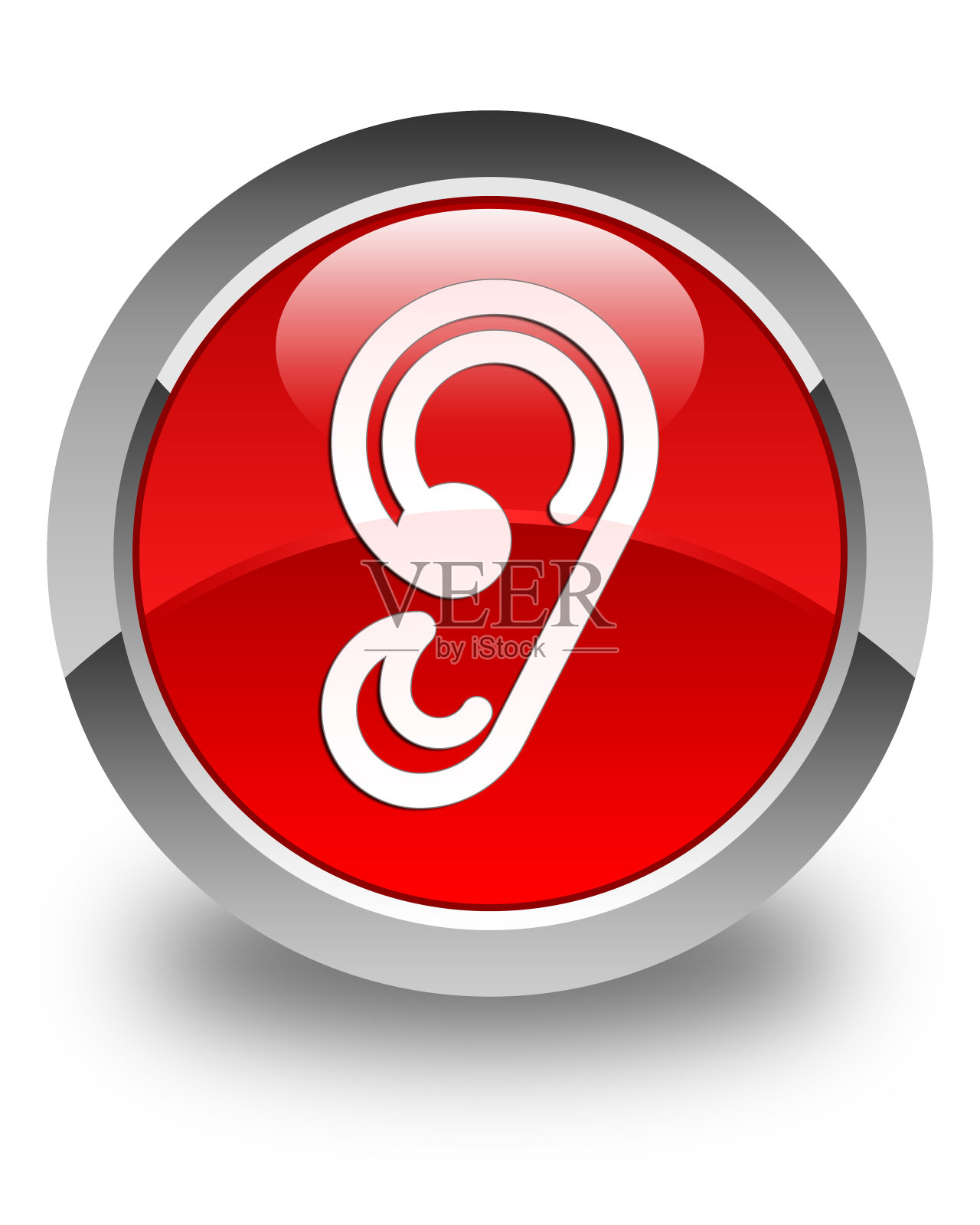 耳朵图标亮红色圆形按钮照片摄影图片