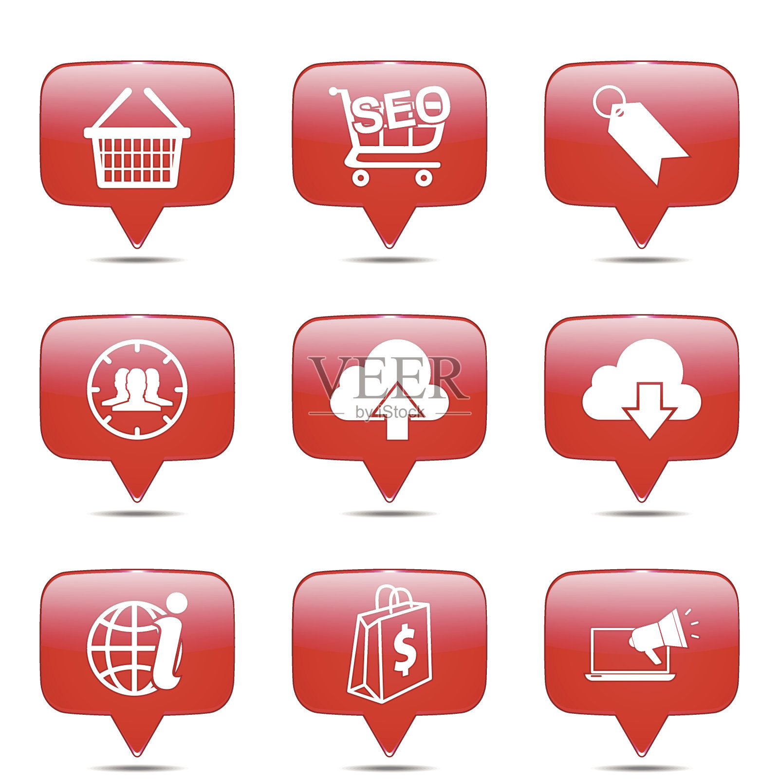 SEO互联网标志方形矢量红色图标设计集7插画图片素材