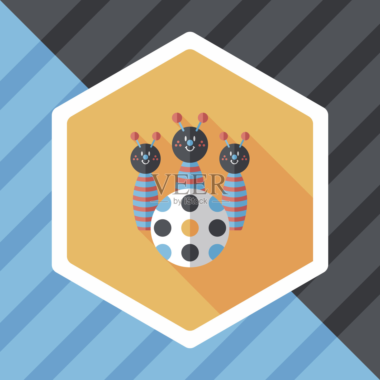 保龄球玩具扁平图标与长影子，eps10插画图片素材