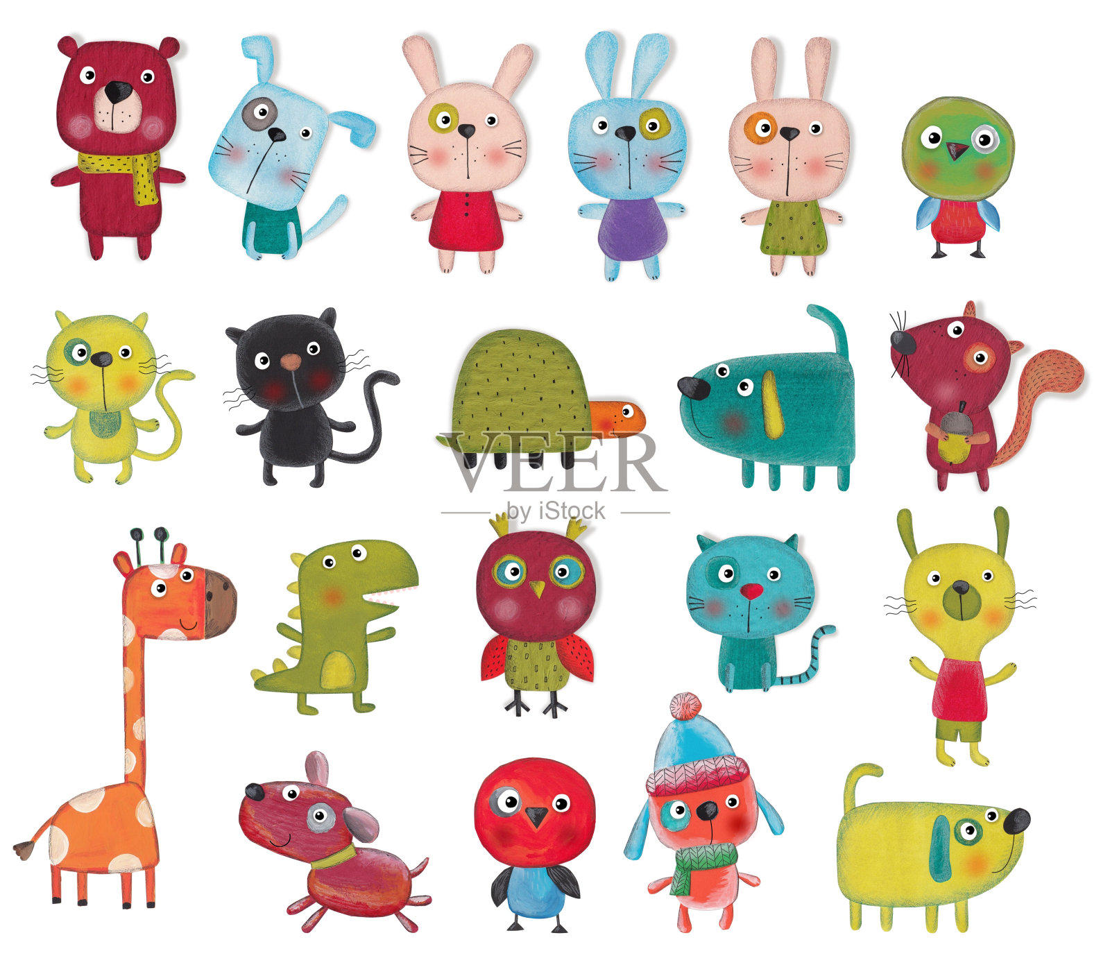 一组卡通人物在白色的背景插画图片素材