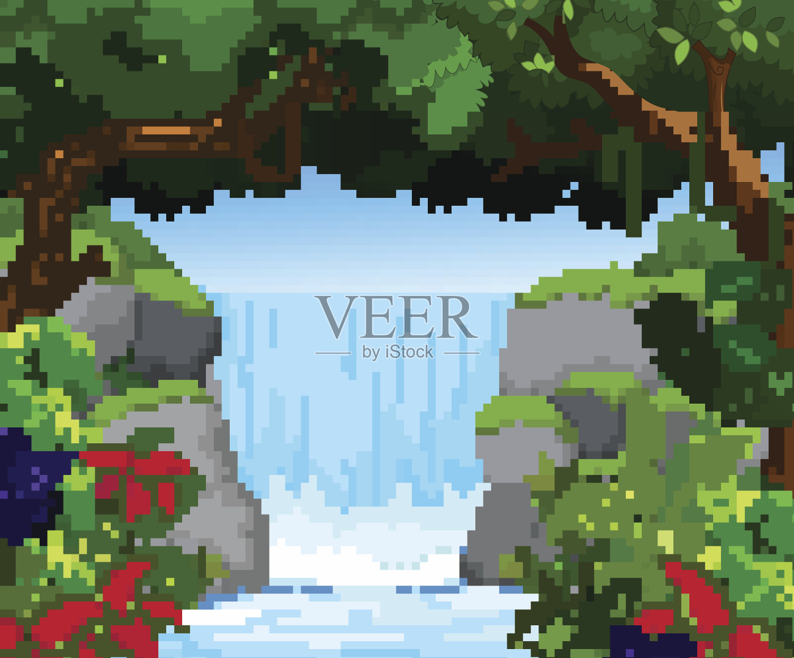 瀑布景观景观背景插画图片素材