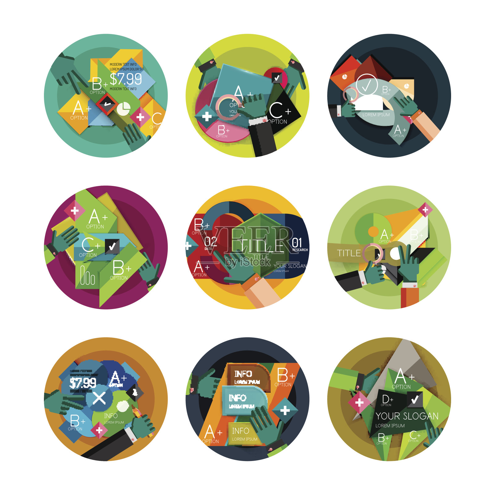 一套平面设计圆选项信息图概念图标素材