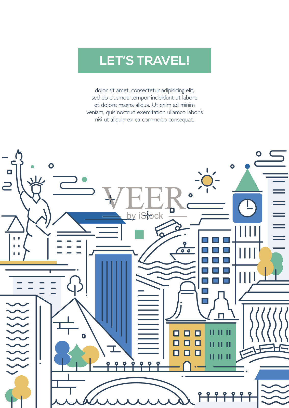 旅行构图-线平设计横幅设计模板素材