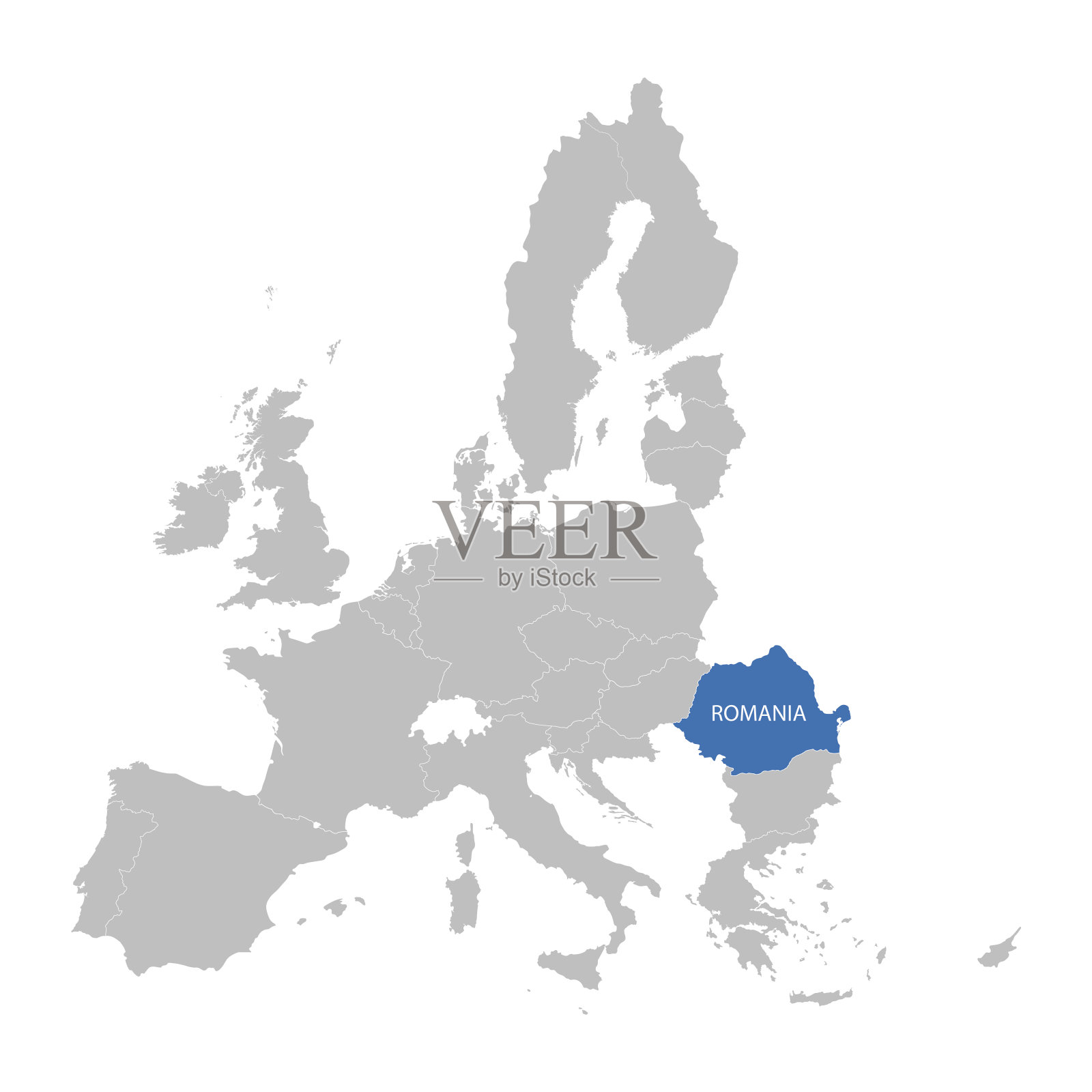 欧洲联盟地图，标明罗马尼亚插画图片素材