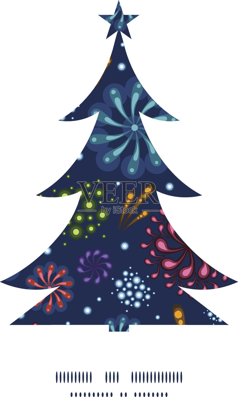 矢量假日烟花圣诞树剪影图案框架卡模板插画图片素材