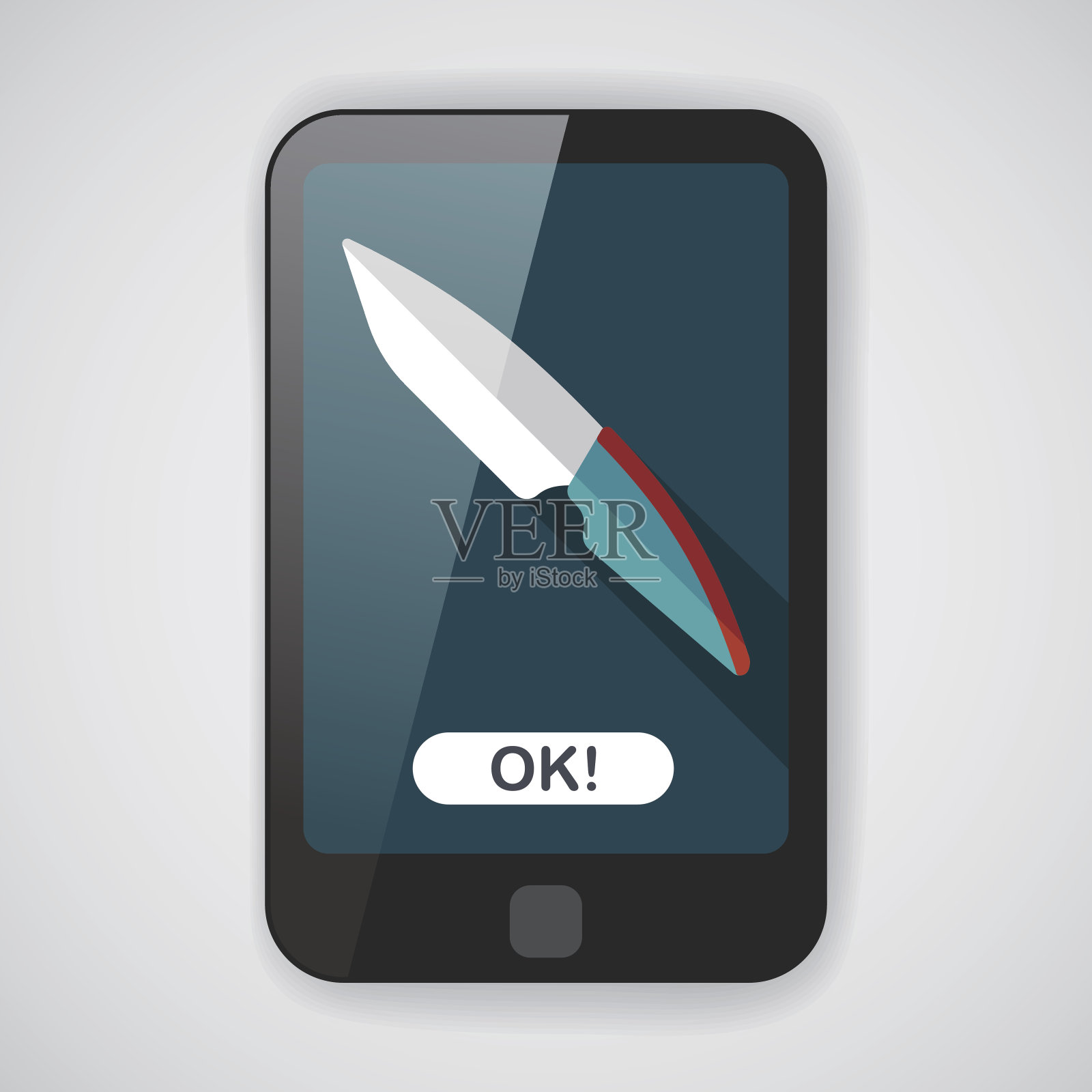 厨具水果刀平面图标与长影子，eps10插画图片素材