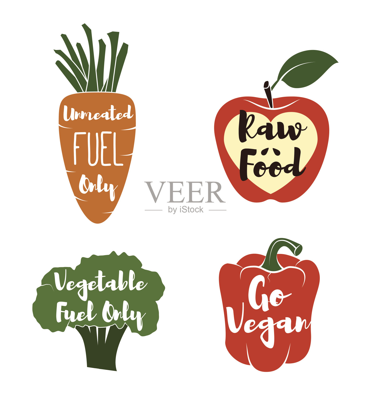 素食主义者的标签集。——Cocept。涂鸦-甜椒。红色的插画图片素材