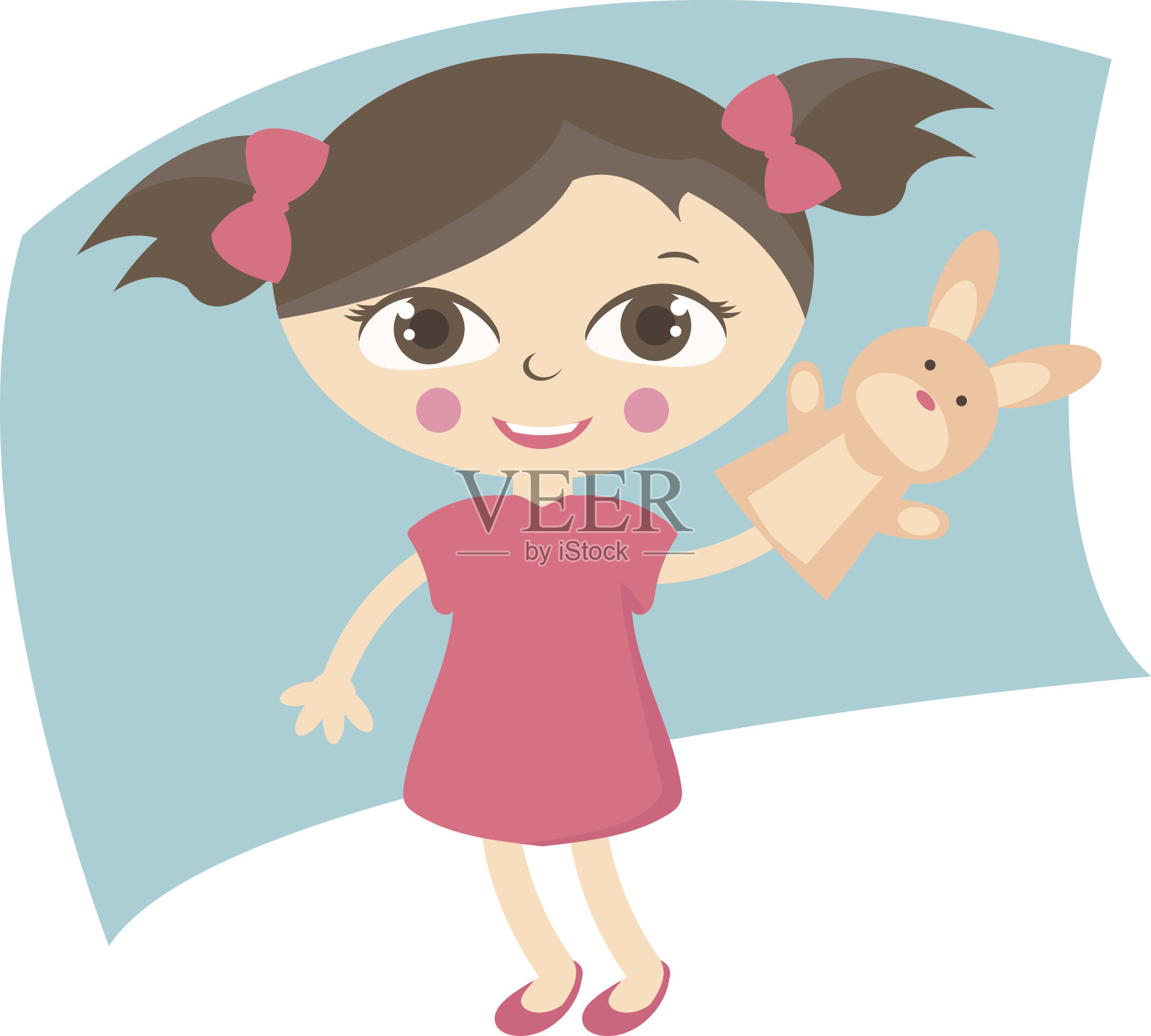 插图小孩子与手偶玩具。向量设计元素图片