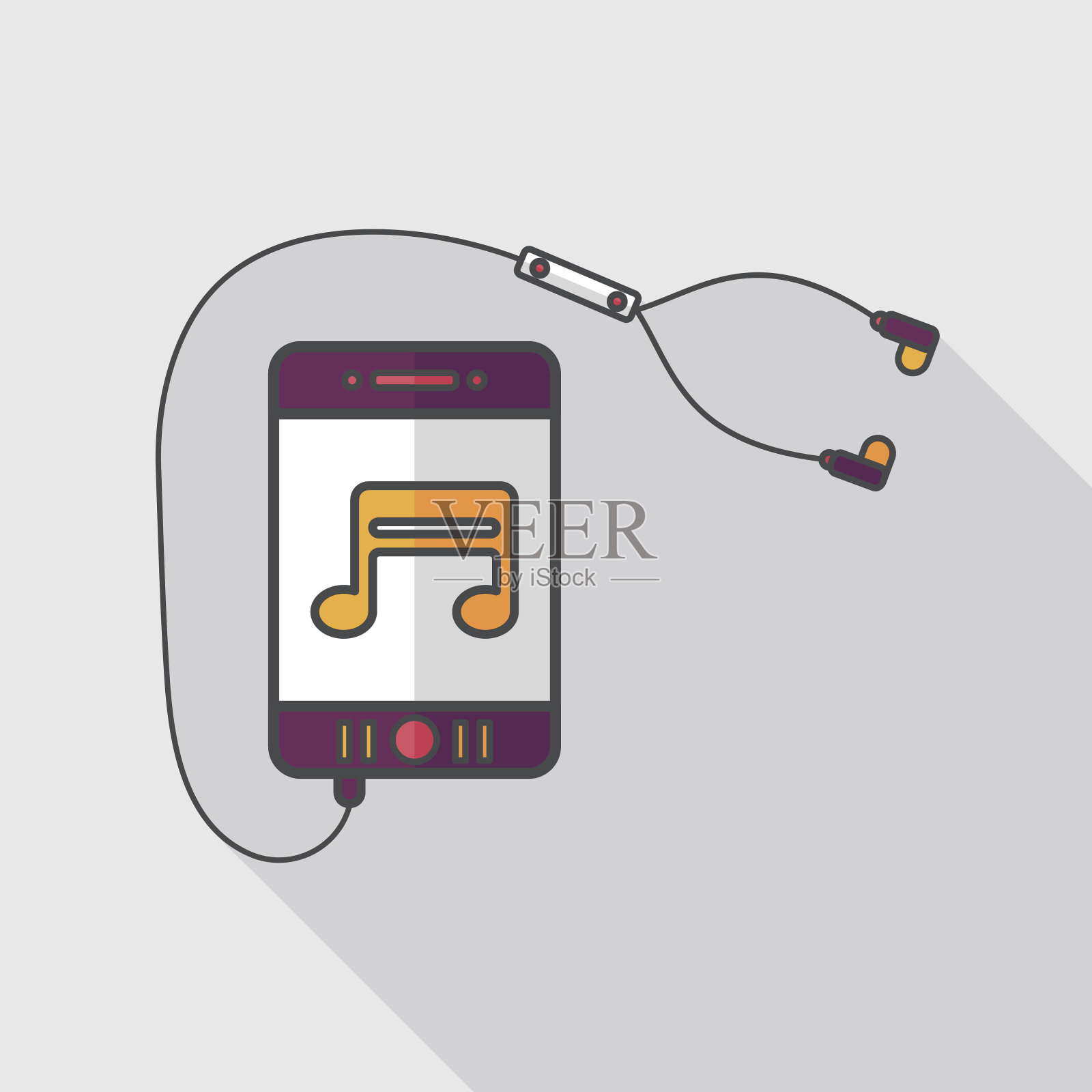 智能手机和耳机平板图标与长阴影，eps10插画图片素材