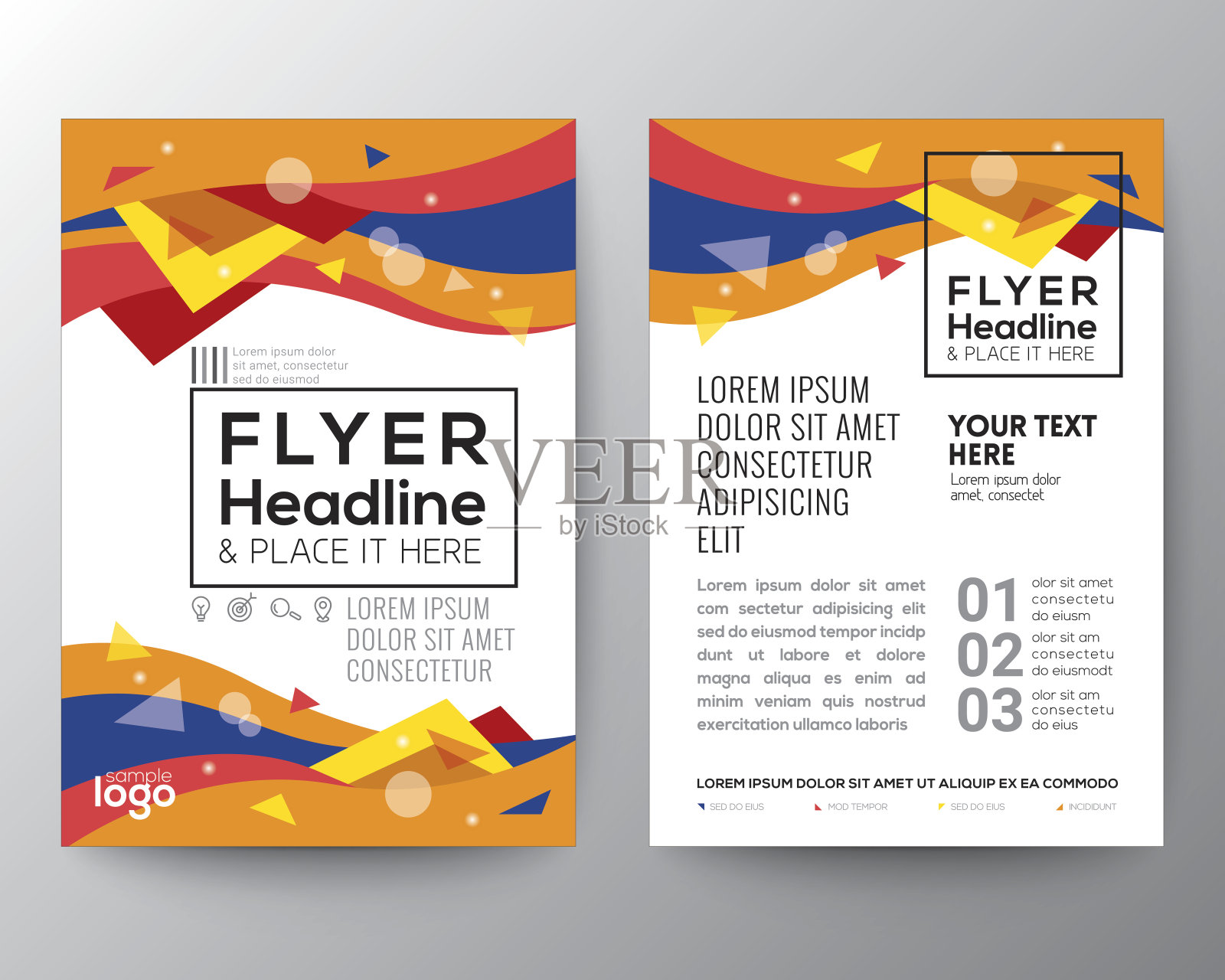 摘要80年代风格的三角曲线波浪造型海报宣传册宣传单设计模板素材