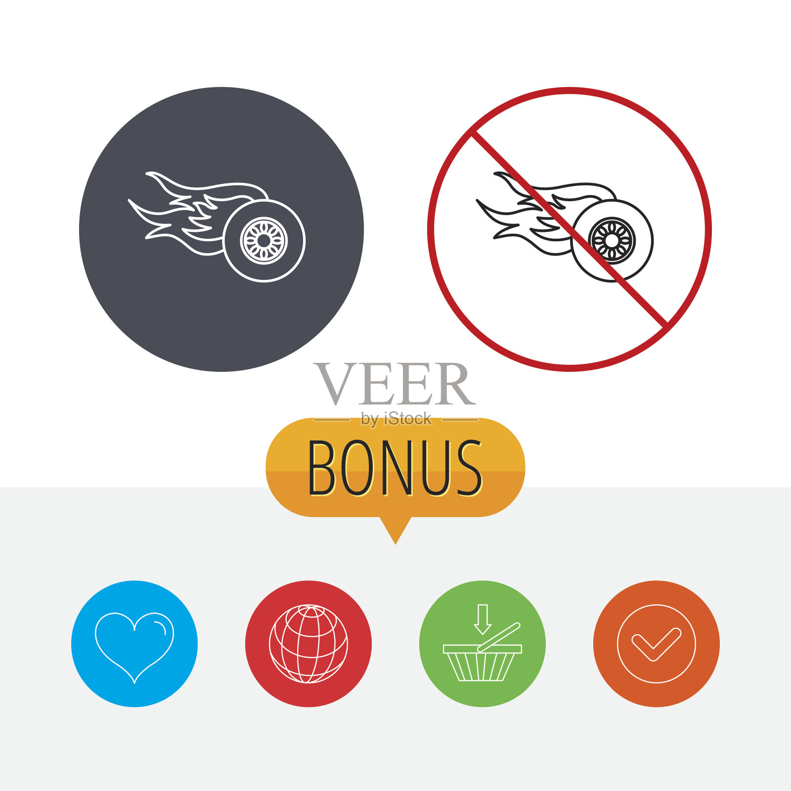 火轮图标。赛车或超速标志。插画图片素材