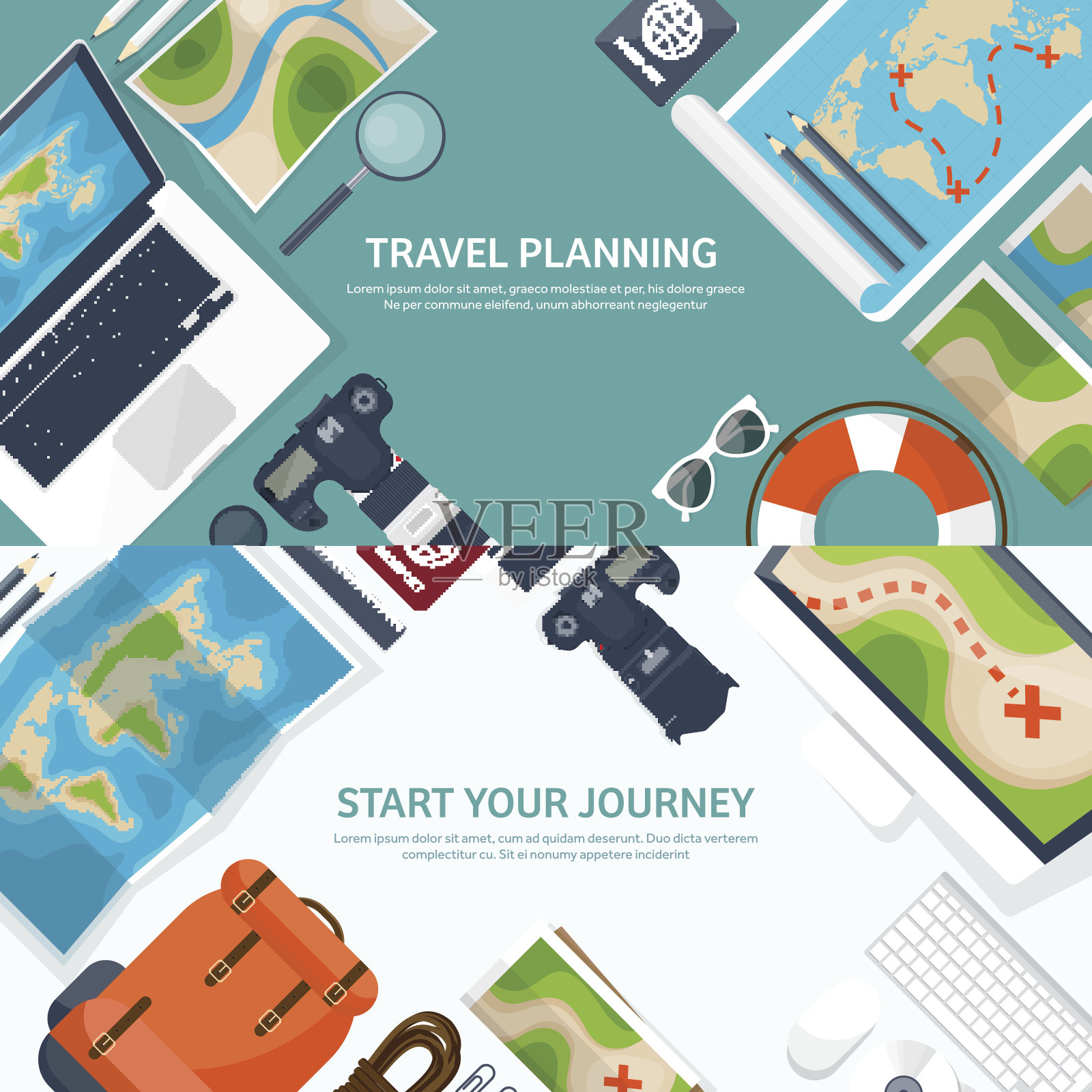 旅行和旅游。平的风格。世界,地球地图。全球。旅行插画图片素材