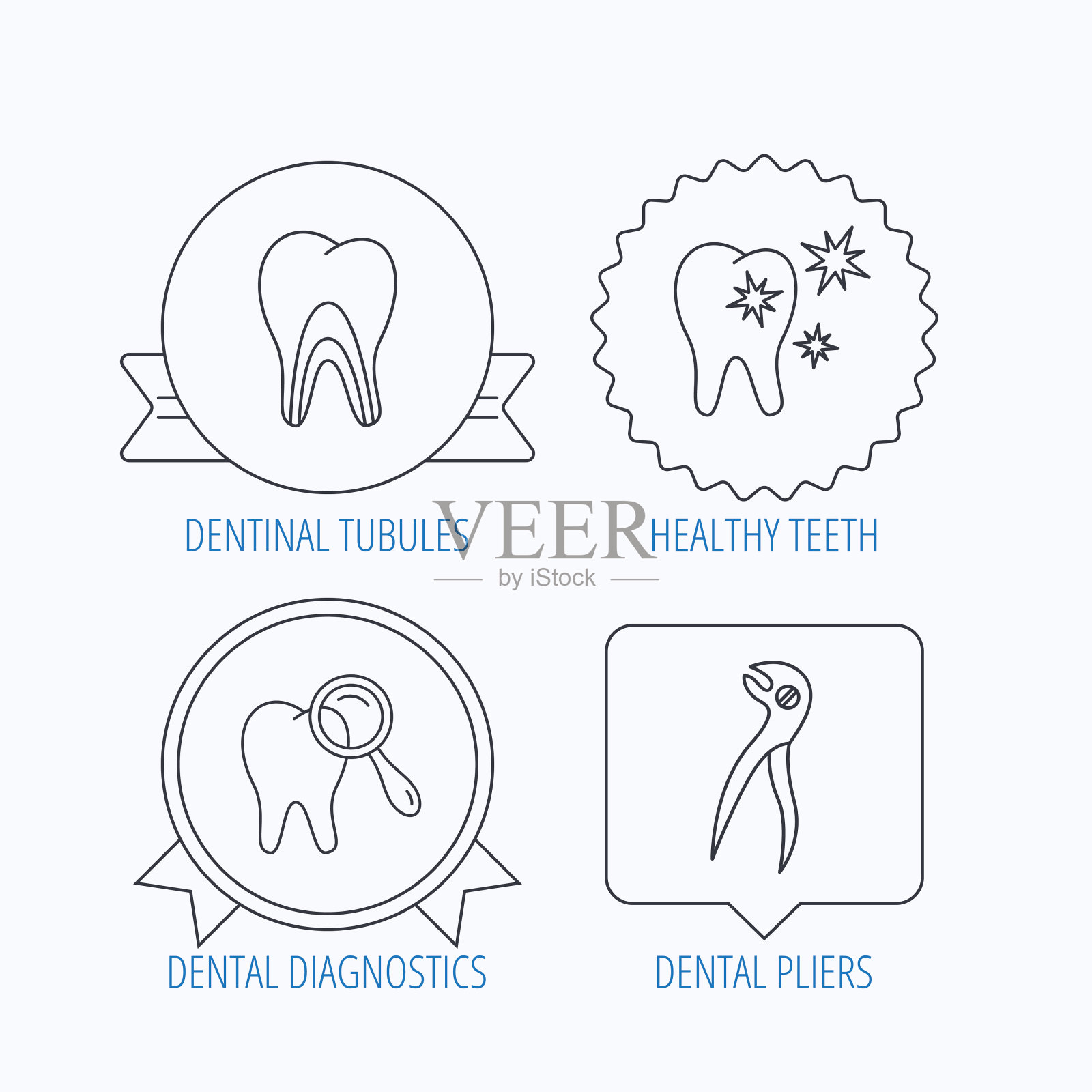 健康的牙齿，牙本质小管和钳子图标。插画图片素材