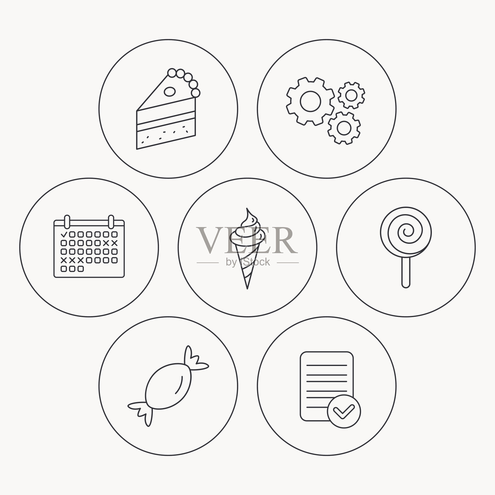 蛋糕、糖果和冰淇淋的图标。图标素材