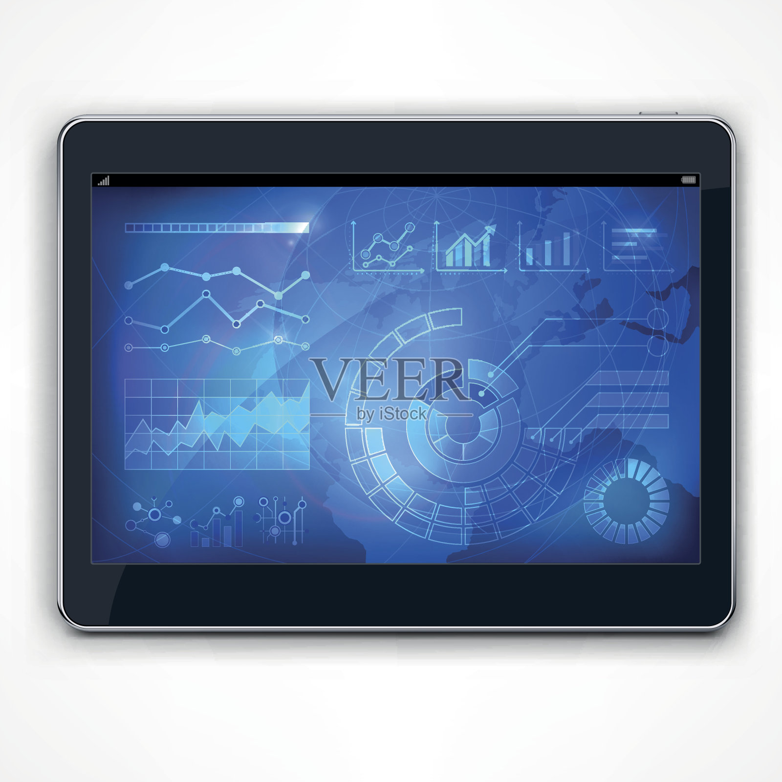 蓝色平板电脑屏幕上的信息图表插画图片素材