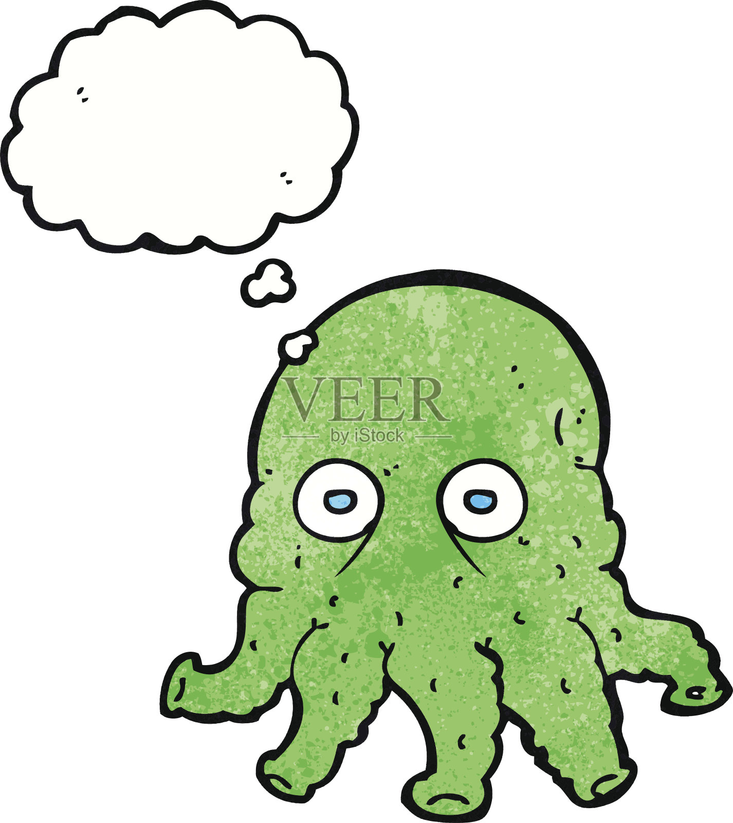 卡通外星人鱿鱼面带思想泡泡插画图片素材