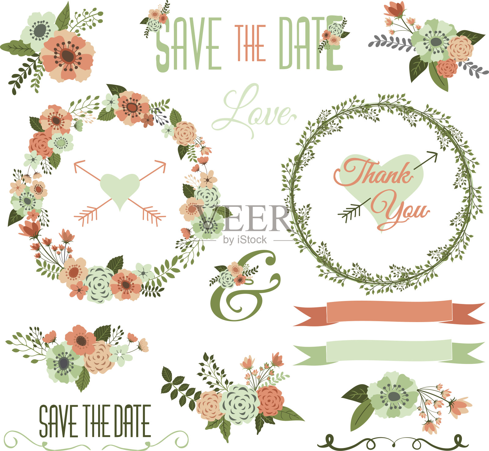 复古婚礼花收藏。设计模板素材