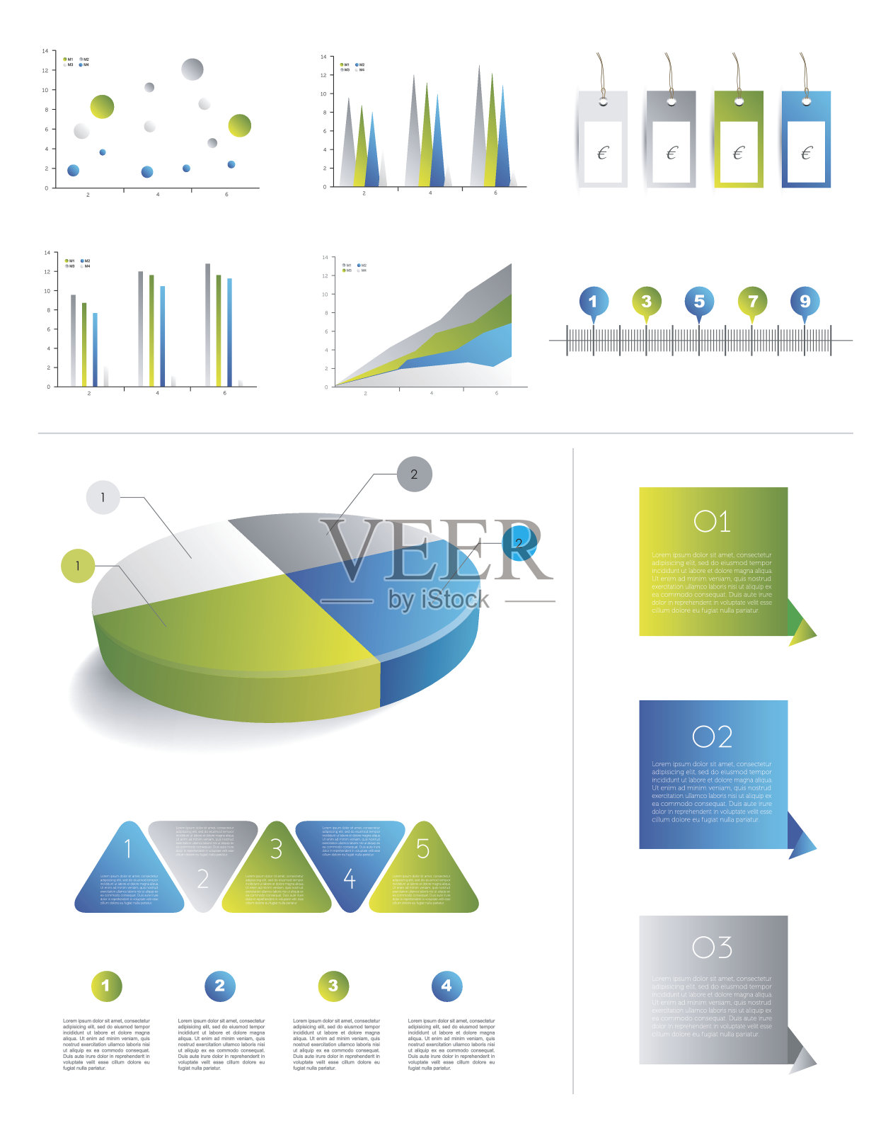 使用饼图的信息图的表示模板。网络元素。设计模板素材