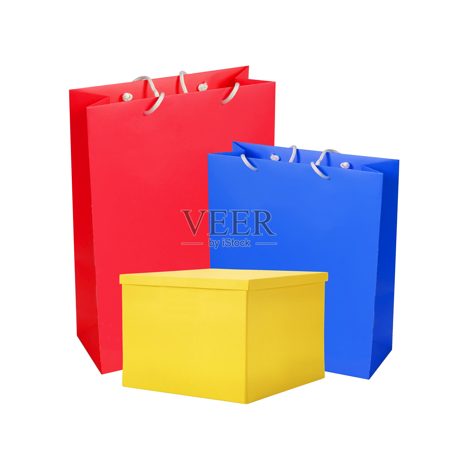 彩色的纸袋和盒子孤立在白色照片摄影图片