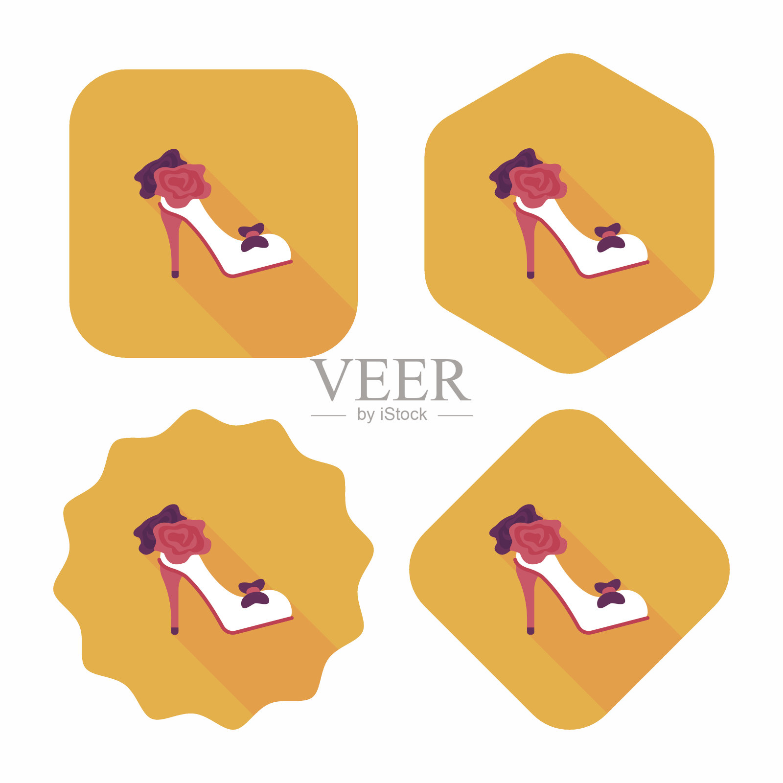 婚礼高跟鞋平与长影子图标，eps10插画图片素材