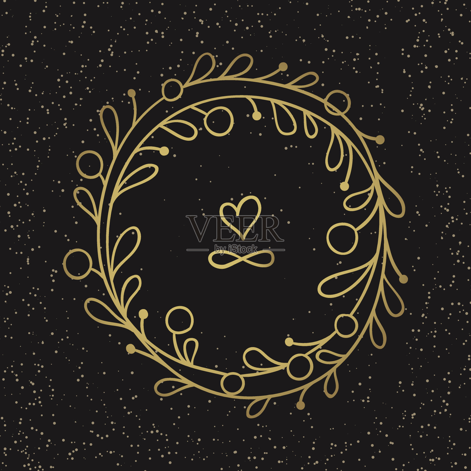 向量花环。金色圆形古董框插画图片素材