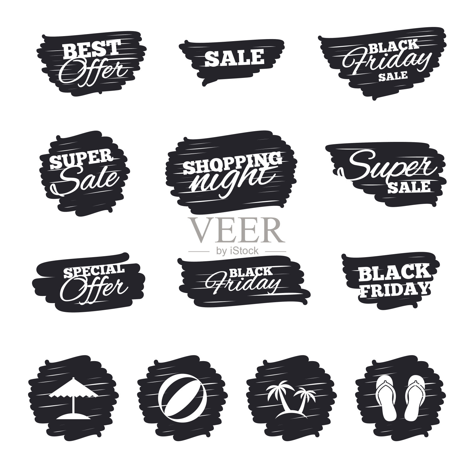 海滩假期图标。雨伞和凉鞋。设计元素图片