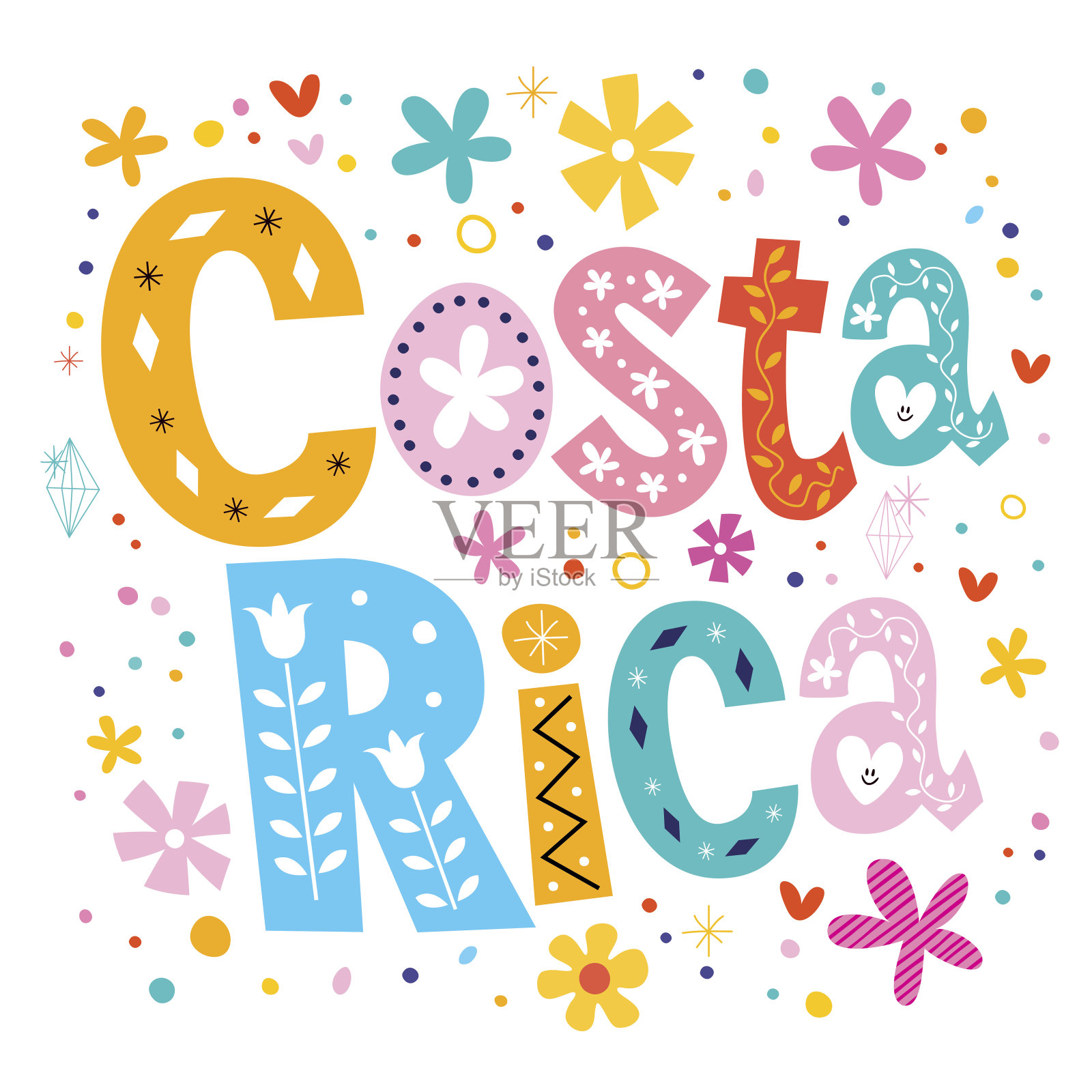 哥斯达黎加矢量刻字装饰型插画图片素材