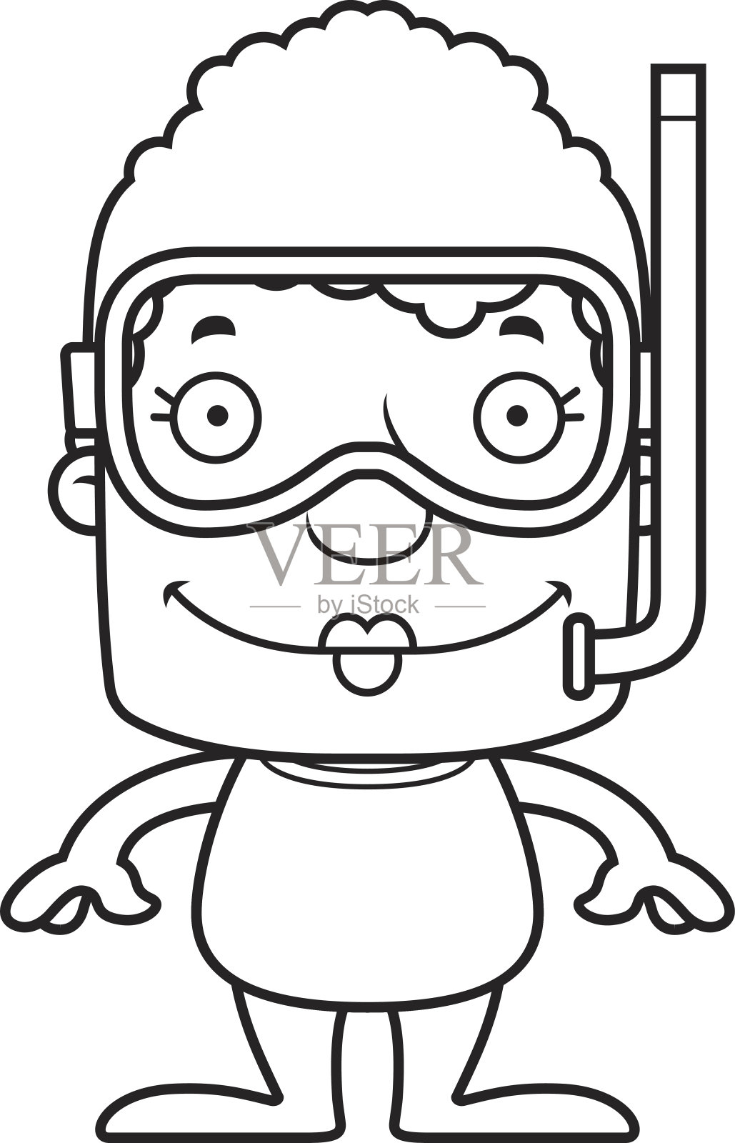 卡通微笑浮潜女子插画图片素材