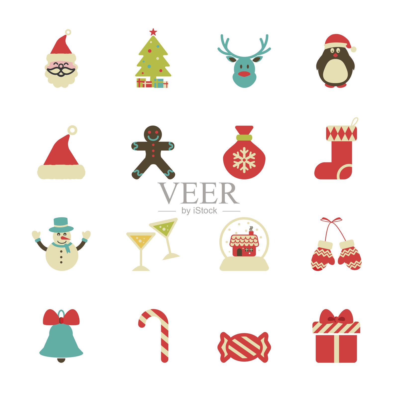 复古圣诞图标集，向量eps10图标素材