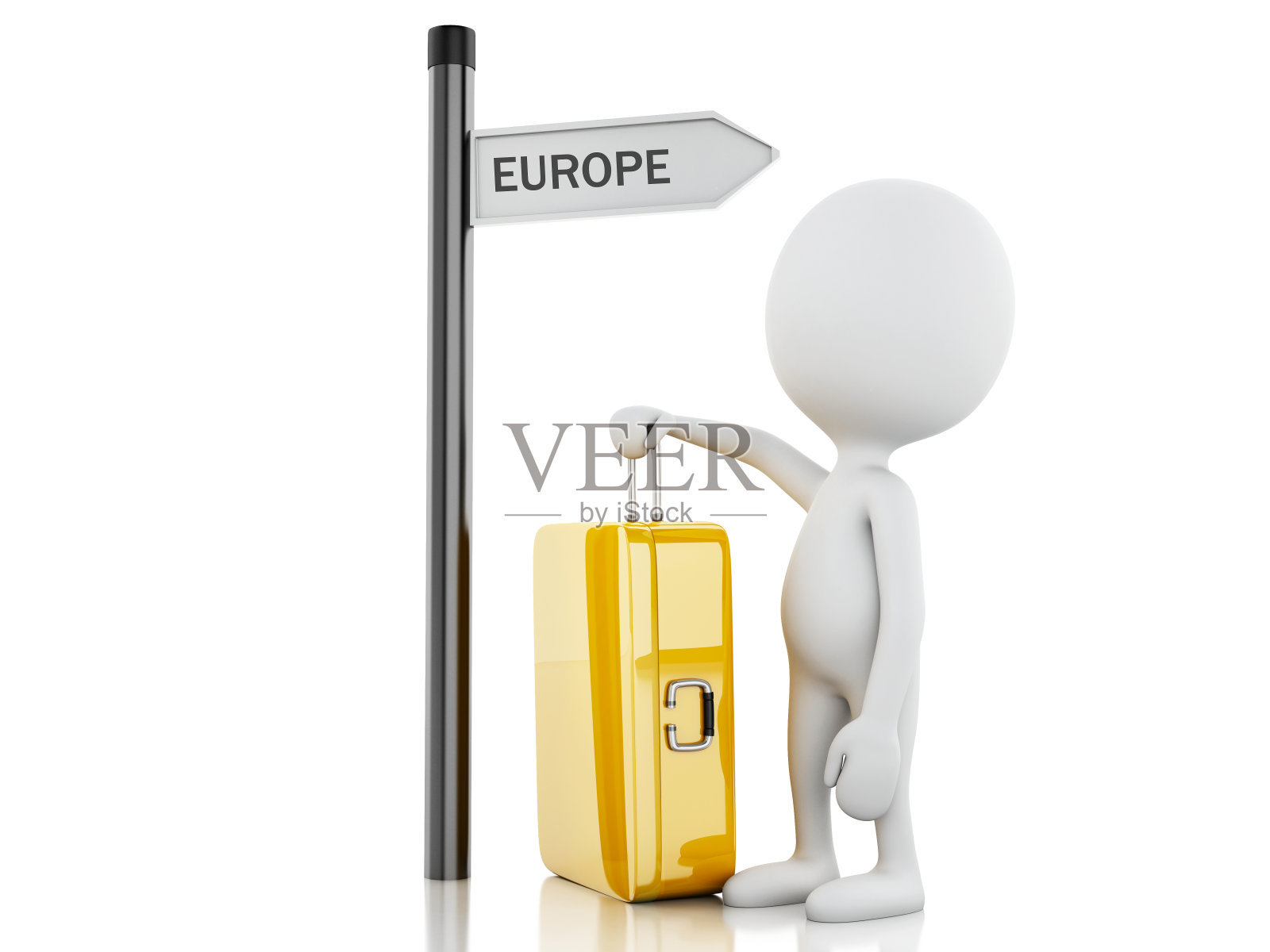 3d白人带着旅行箱。世界旅游的概念照片摄影图片