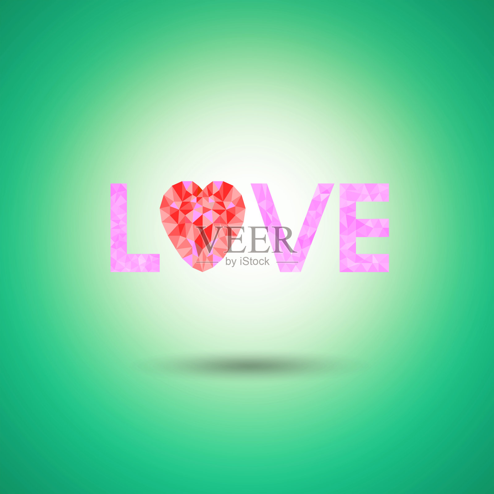 心形多边形在绿色复古背景照片摄影图片