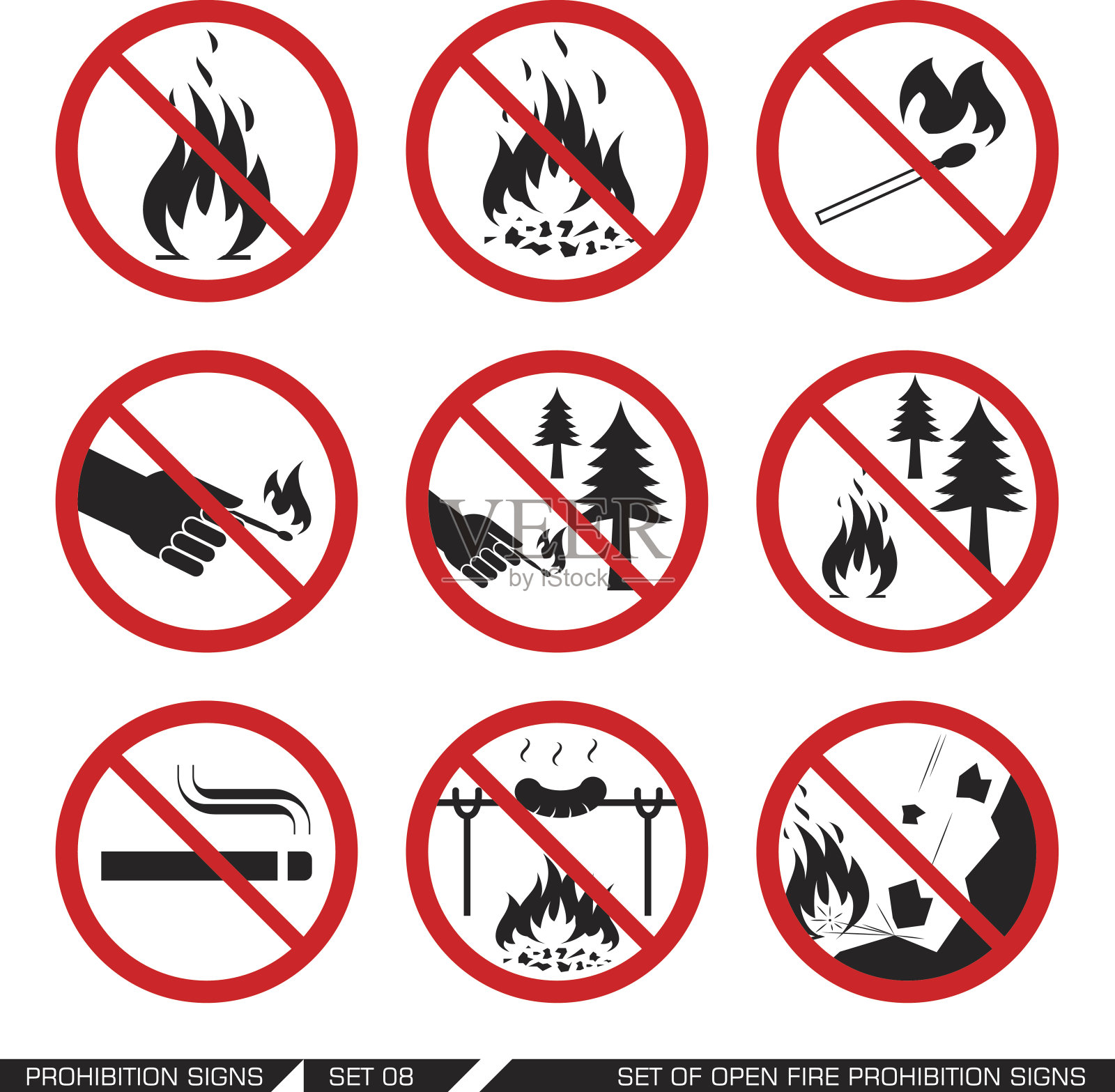 一组明火禁止标志插画图片素材