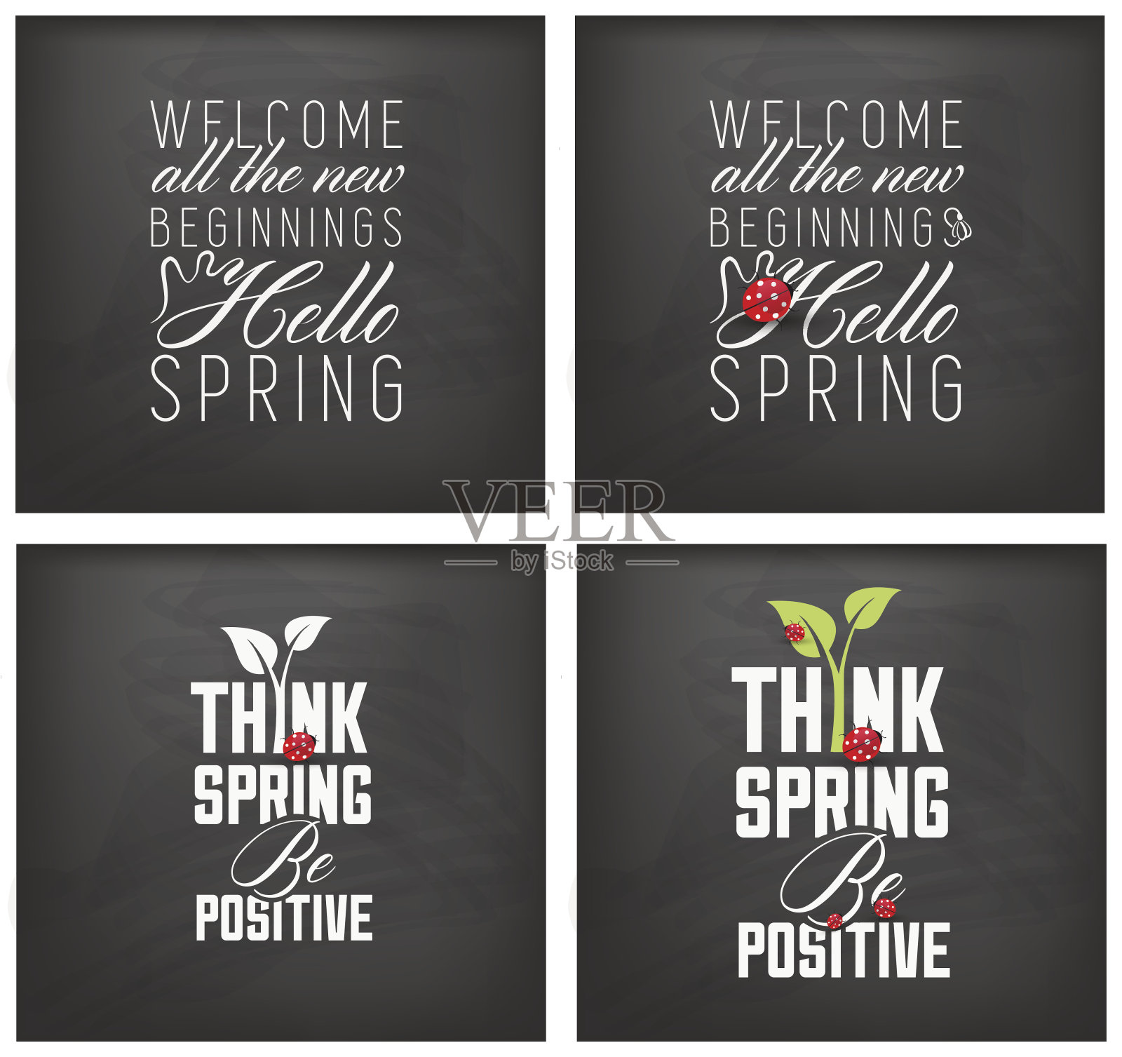 春天在这里字体背景设置在黑板上插画图片素材