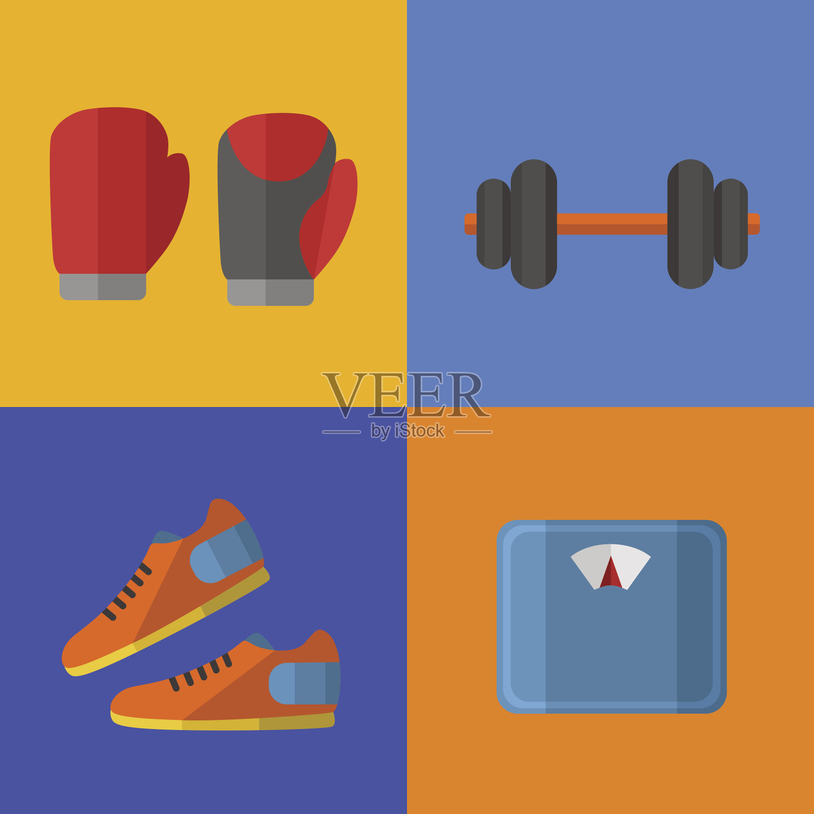 健身房运动设备图标设置。插画图片素材