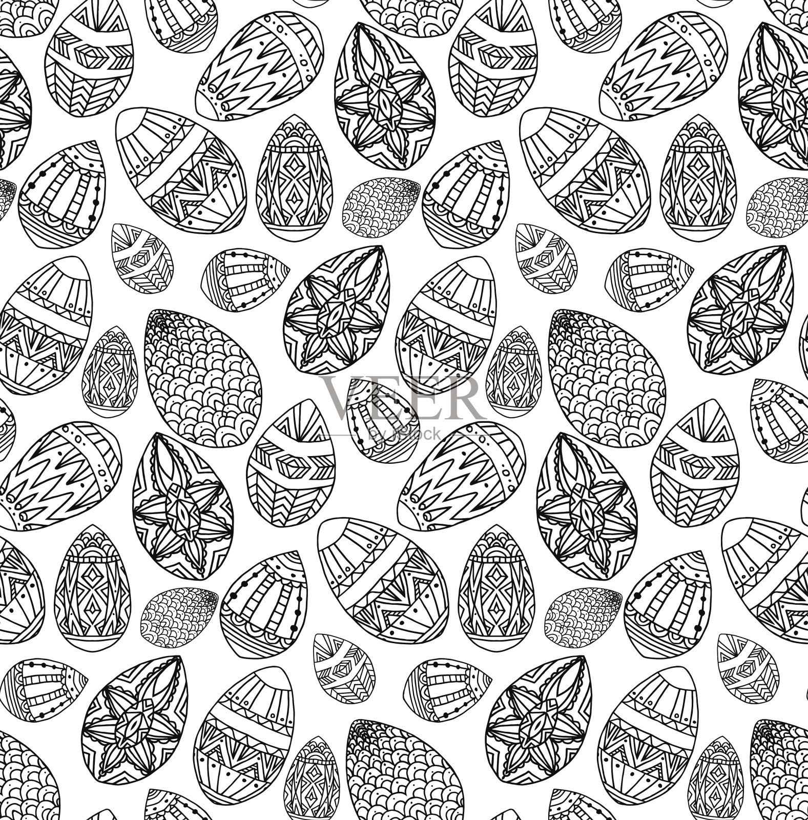无缝纹理的节日涂鸦蛋与波西米亚图案插画图片素材
