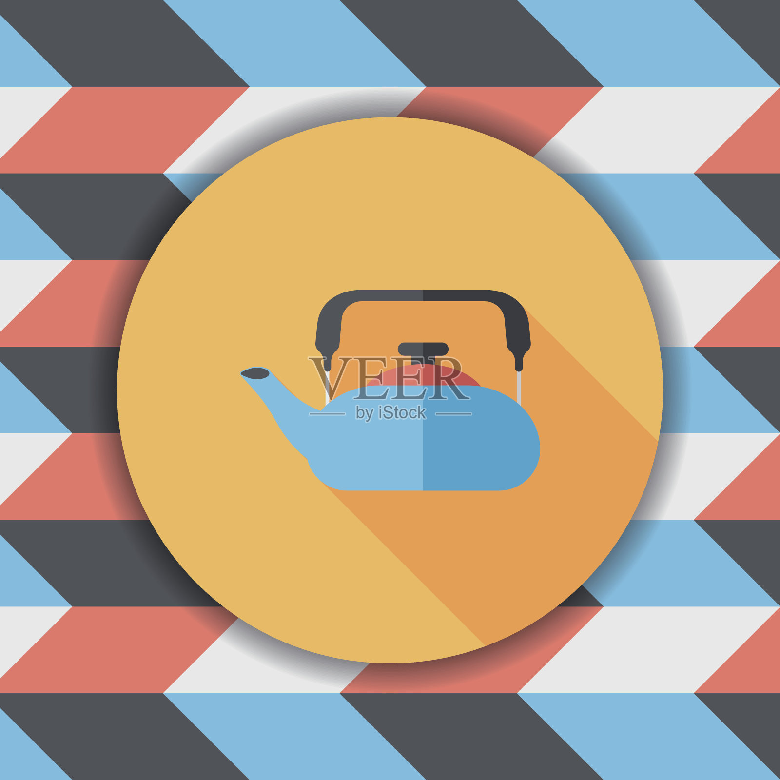 厨房用具茶壶平面图标与长影子，eps10插画图片素材