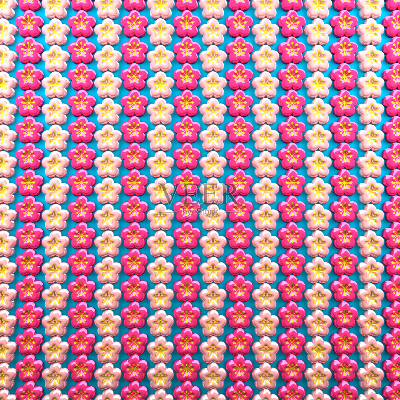 粉红色和珍珠花图标上的蓝色背景照片摄影图片