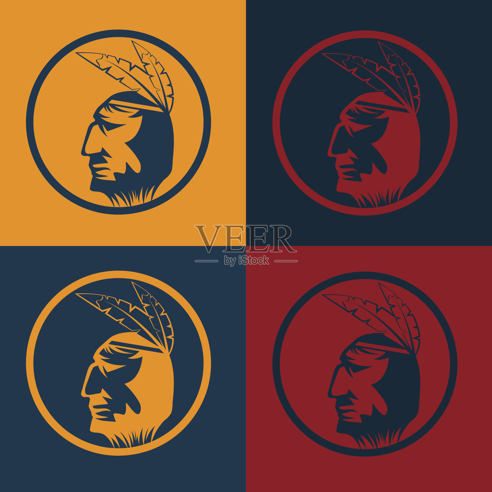 头戴部落头饰的印第安酋长插画图片素材