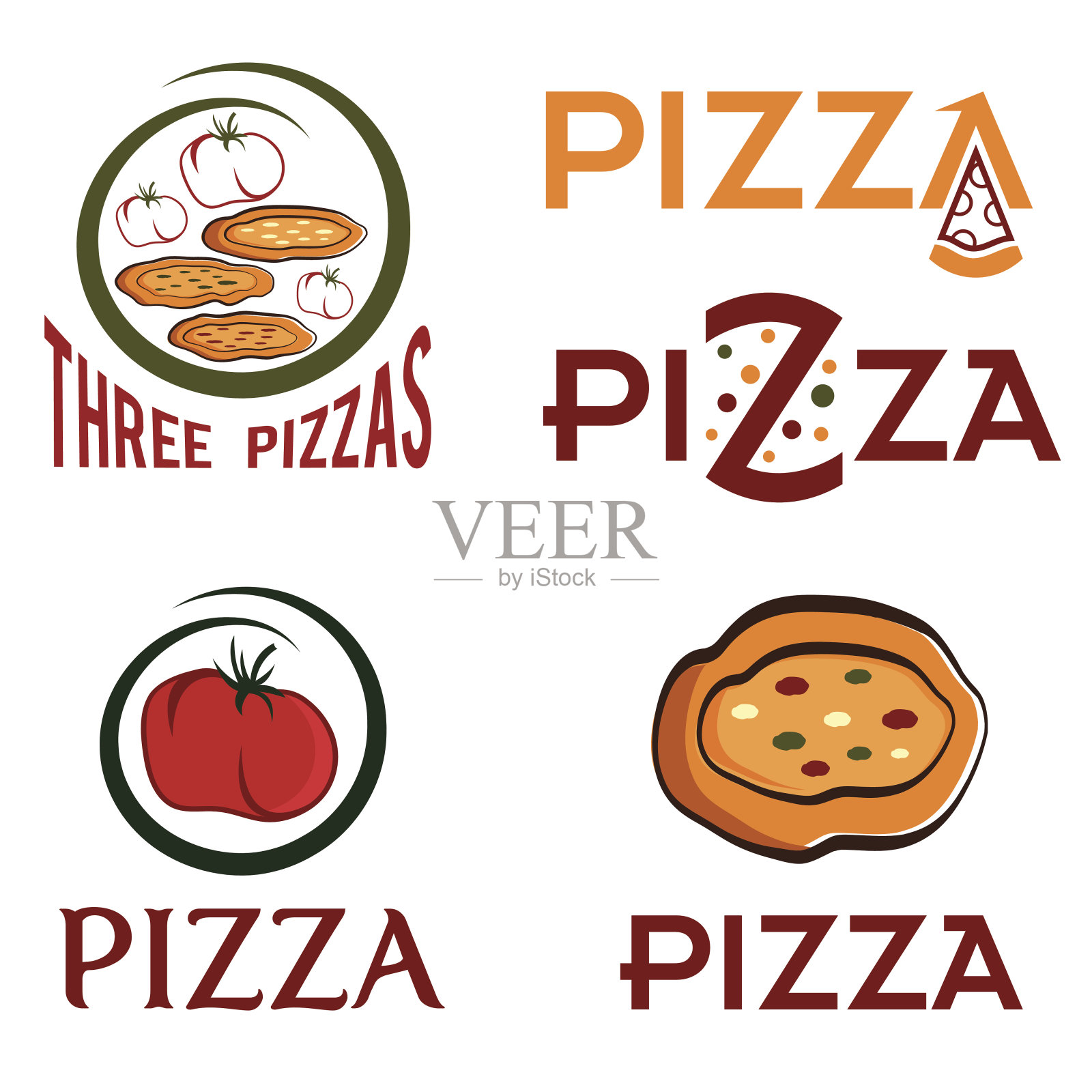 一套披萨标志概念矢量设计模板插画图片素材