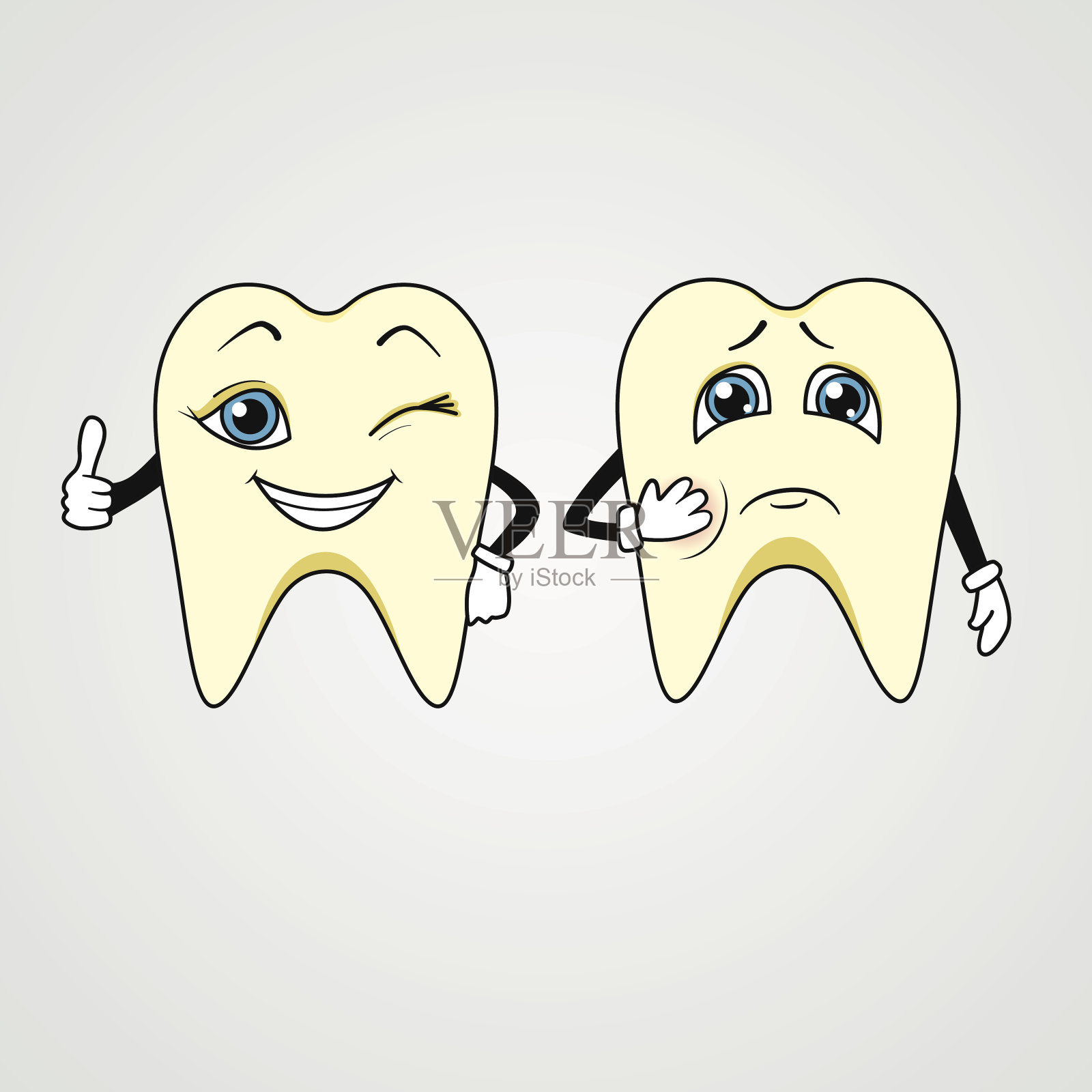 悲伤和快乐的牙齿的卡通插画图片素材