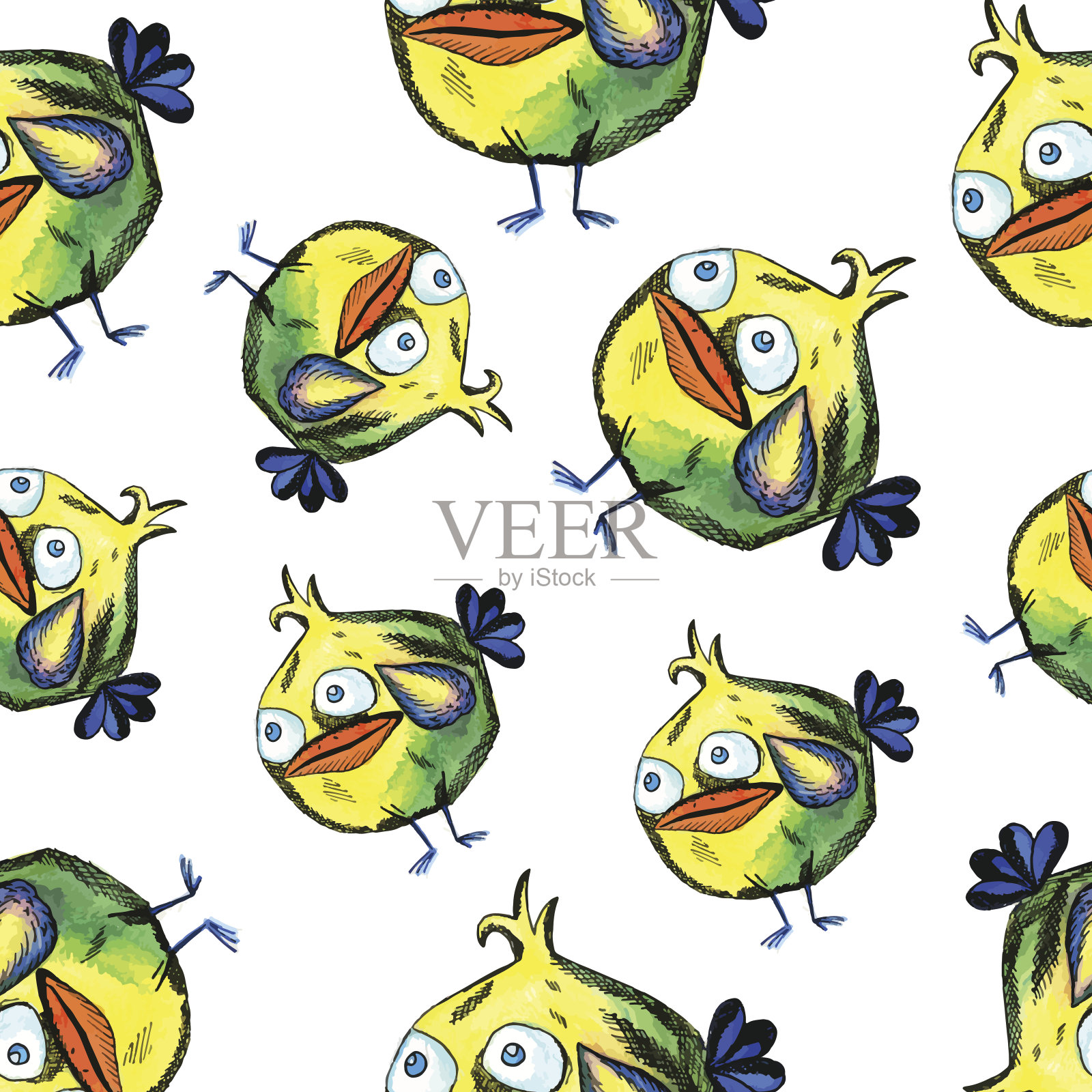 模式的小鸟插画图片素材