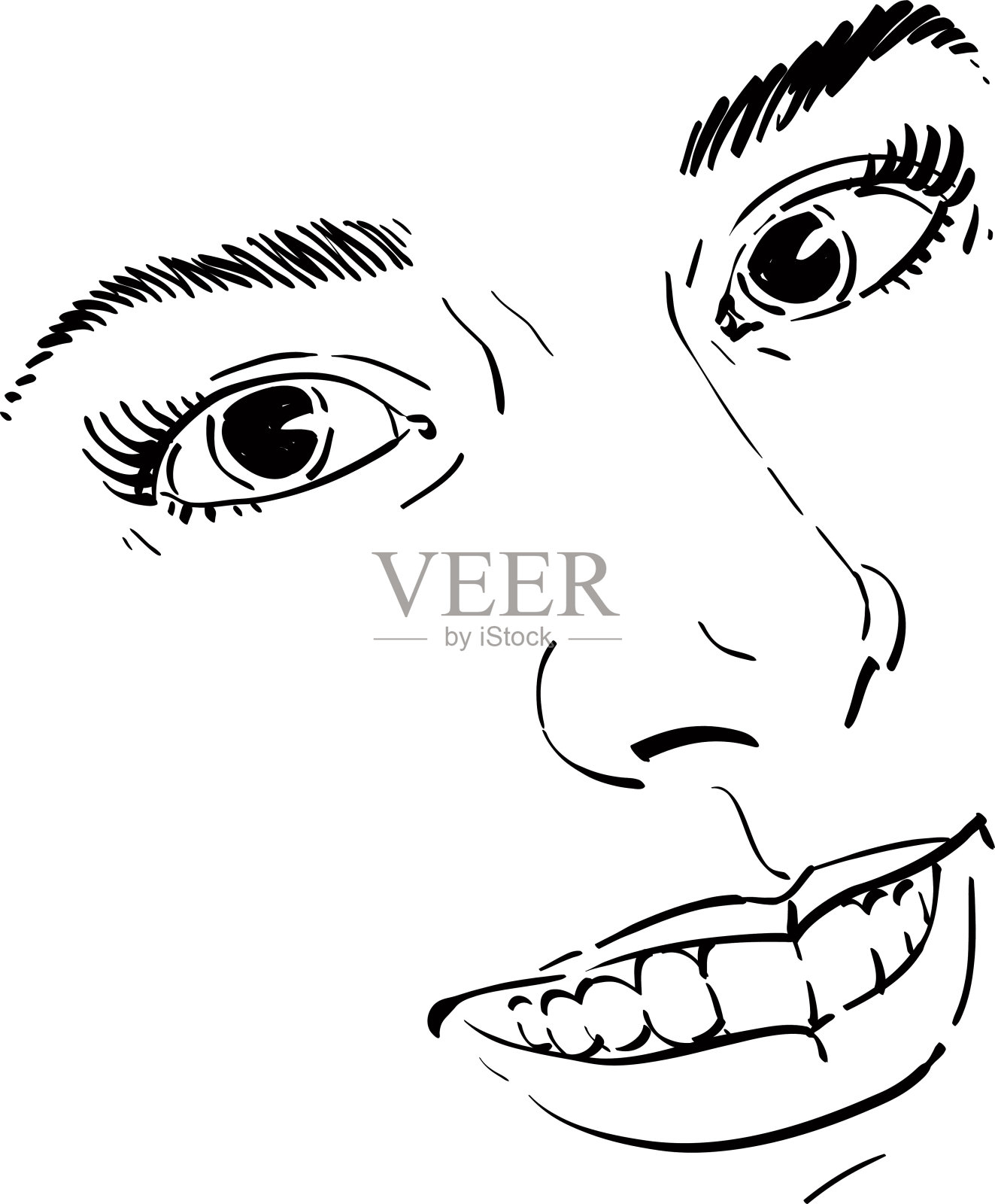 面部表情，手绘的女人的脸插画图片素材