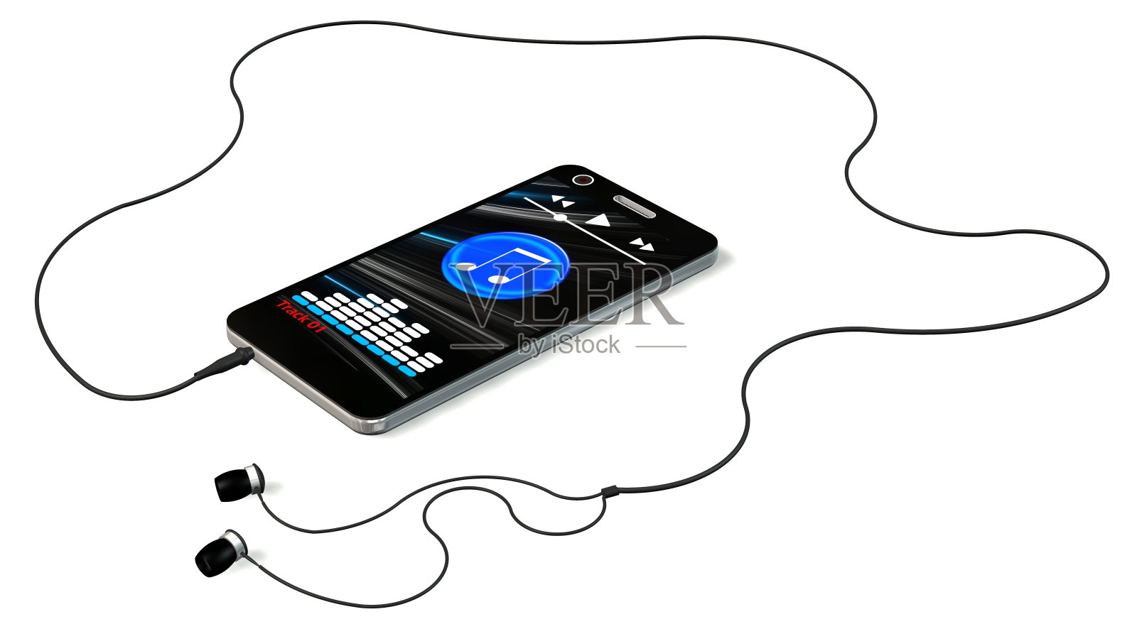 智能手机与耳机和音乐播放器显示隔离照片摄影图片