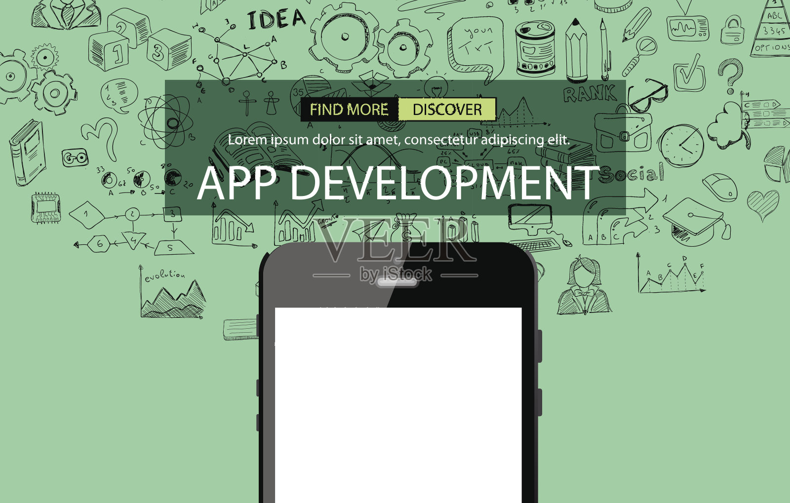 带有涂鸦设计风格的应用开发概念背景插画图片素材