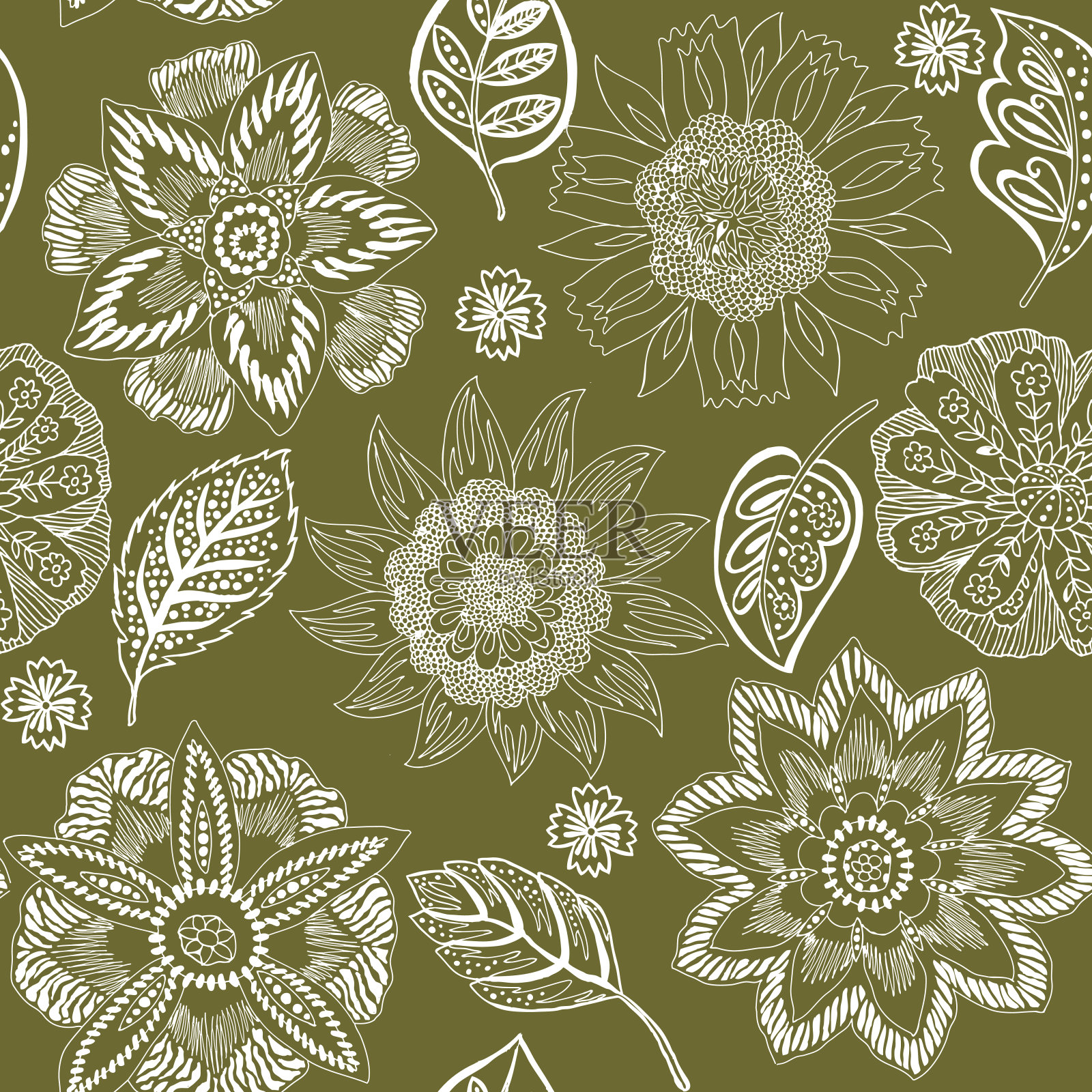 花无缝图案背景。矢量插图。插画图片素材