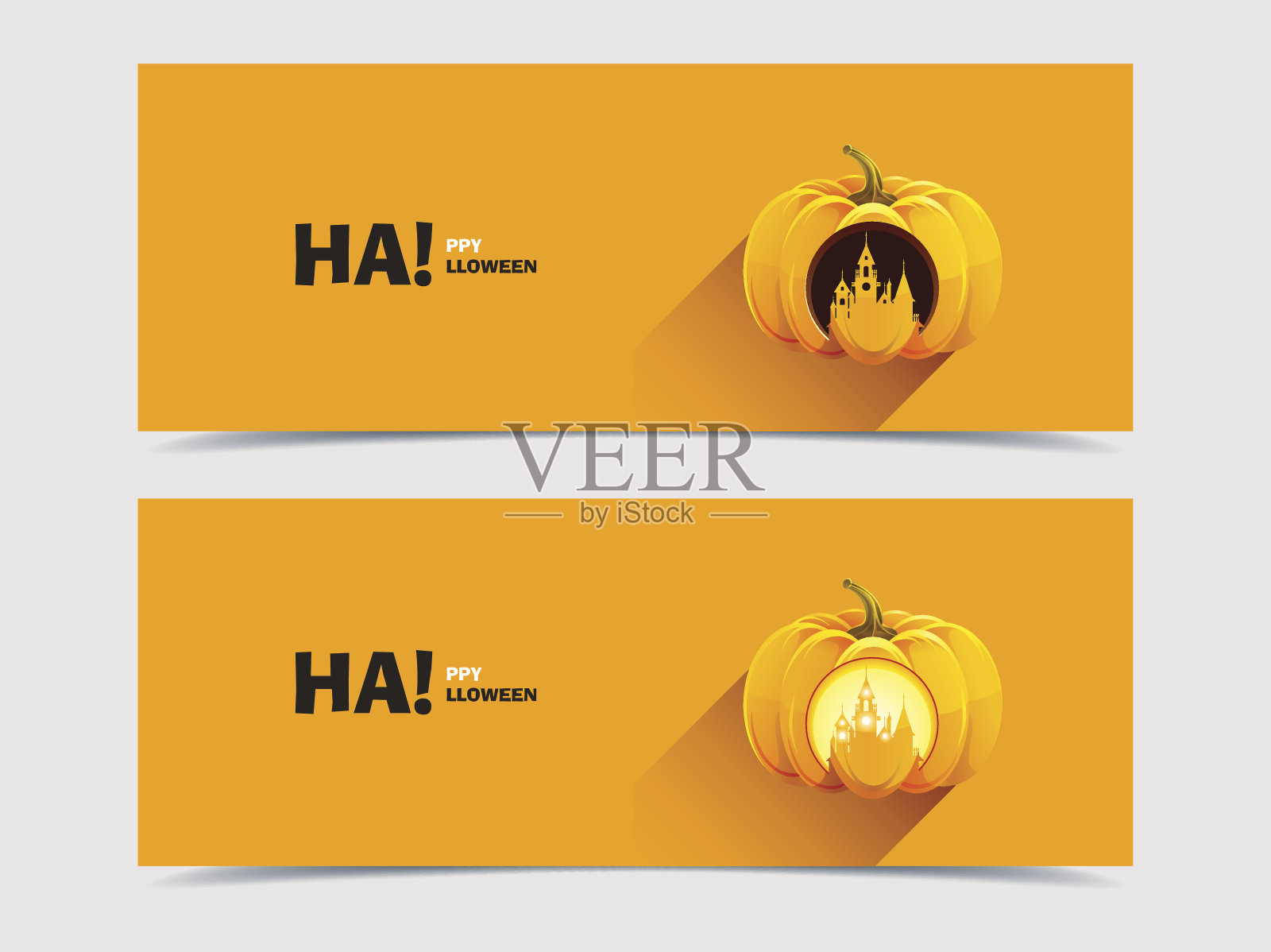 万圣节的南瓜和雕刻的城堡设计模板素材