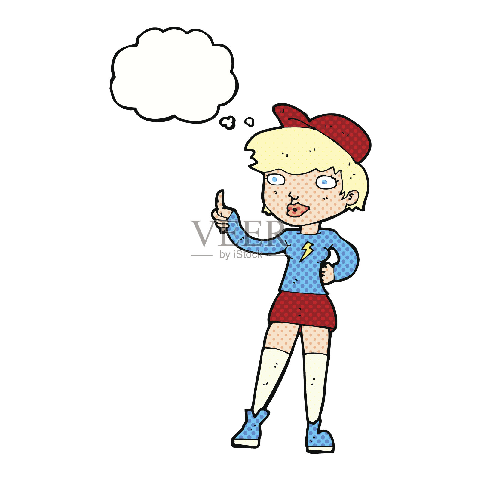 卡通溜冰女孩给予拇指符号与思想泡泡设计元素图片