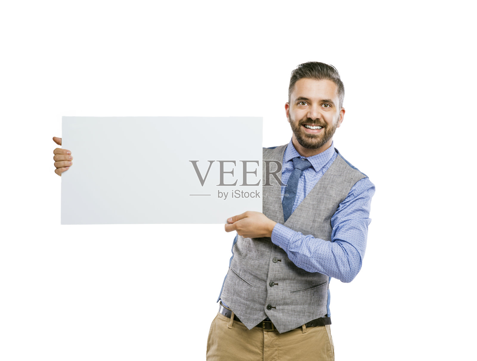 嬉皮士商人与空白广告照片摄影图片